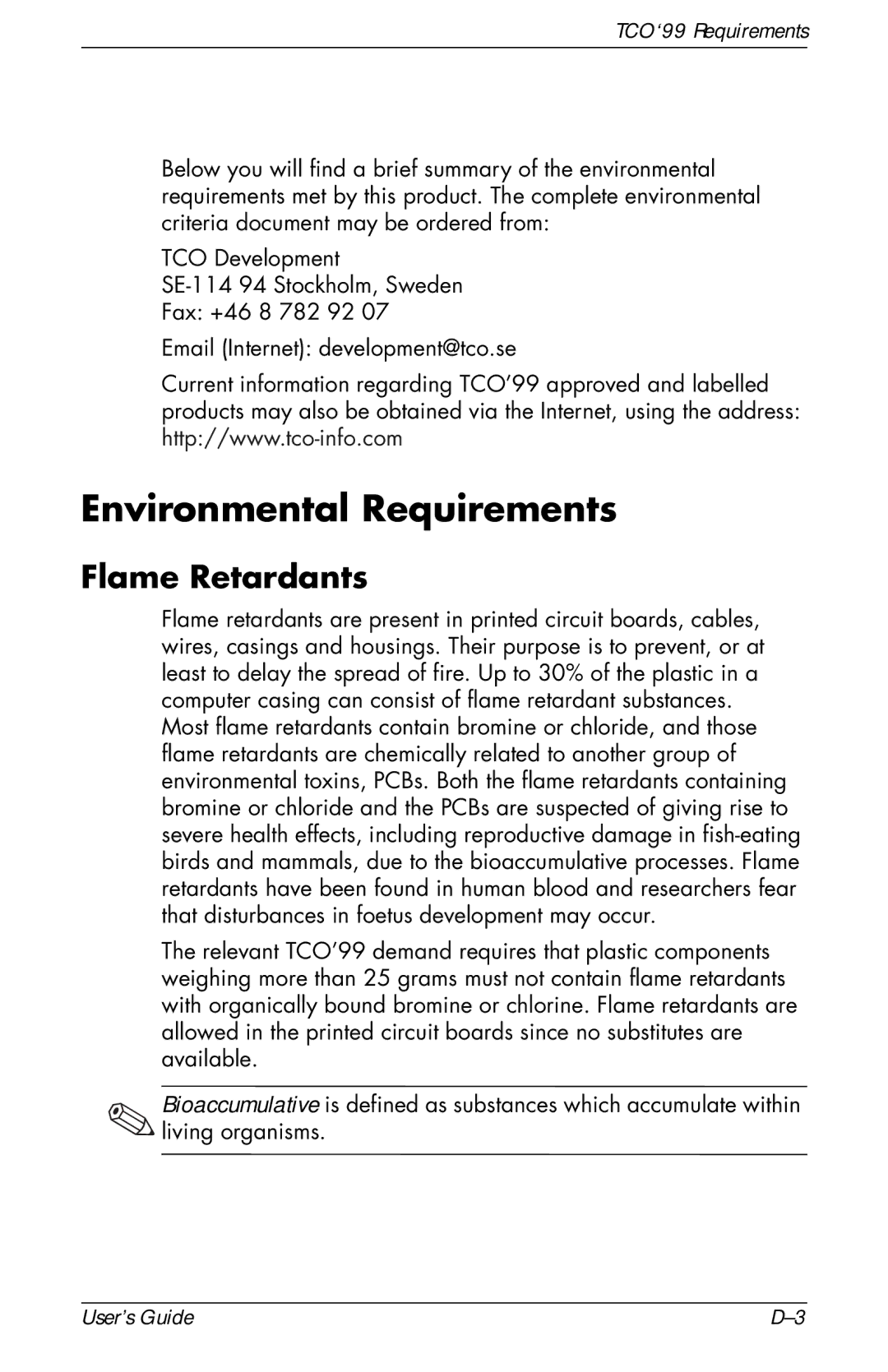 HP v72 17 inch CRT manual Environmental Requirements, Flame Retardants 