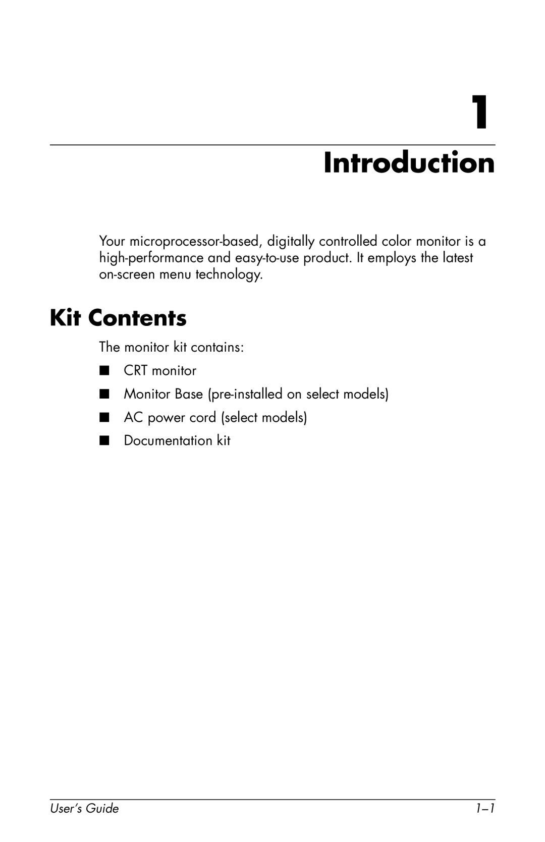 HP v72 17 inch CRT manual Introduction, Kit Contents 