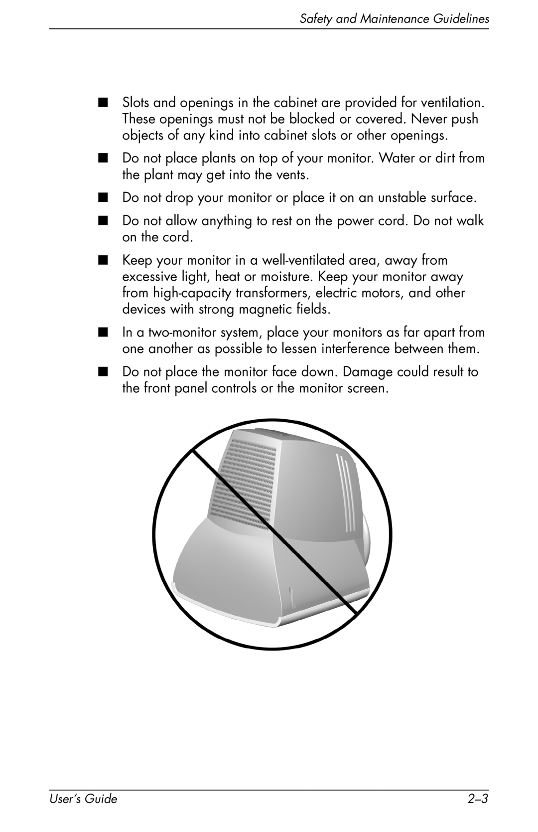 HP v72 17 inch CRT manual Safety and Maintenance Guidelines 