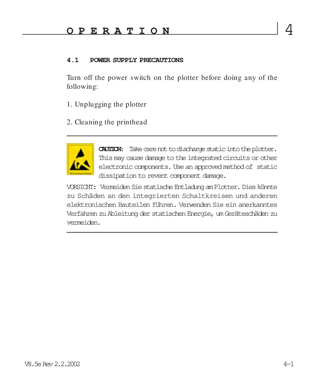 HP V8.5 manual E R a T I O N, Power Supply Precautions 