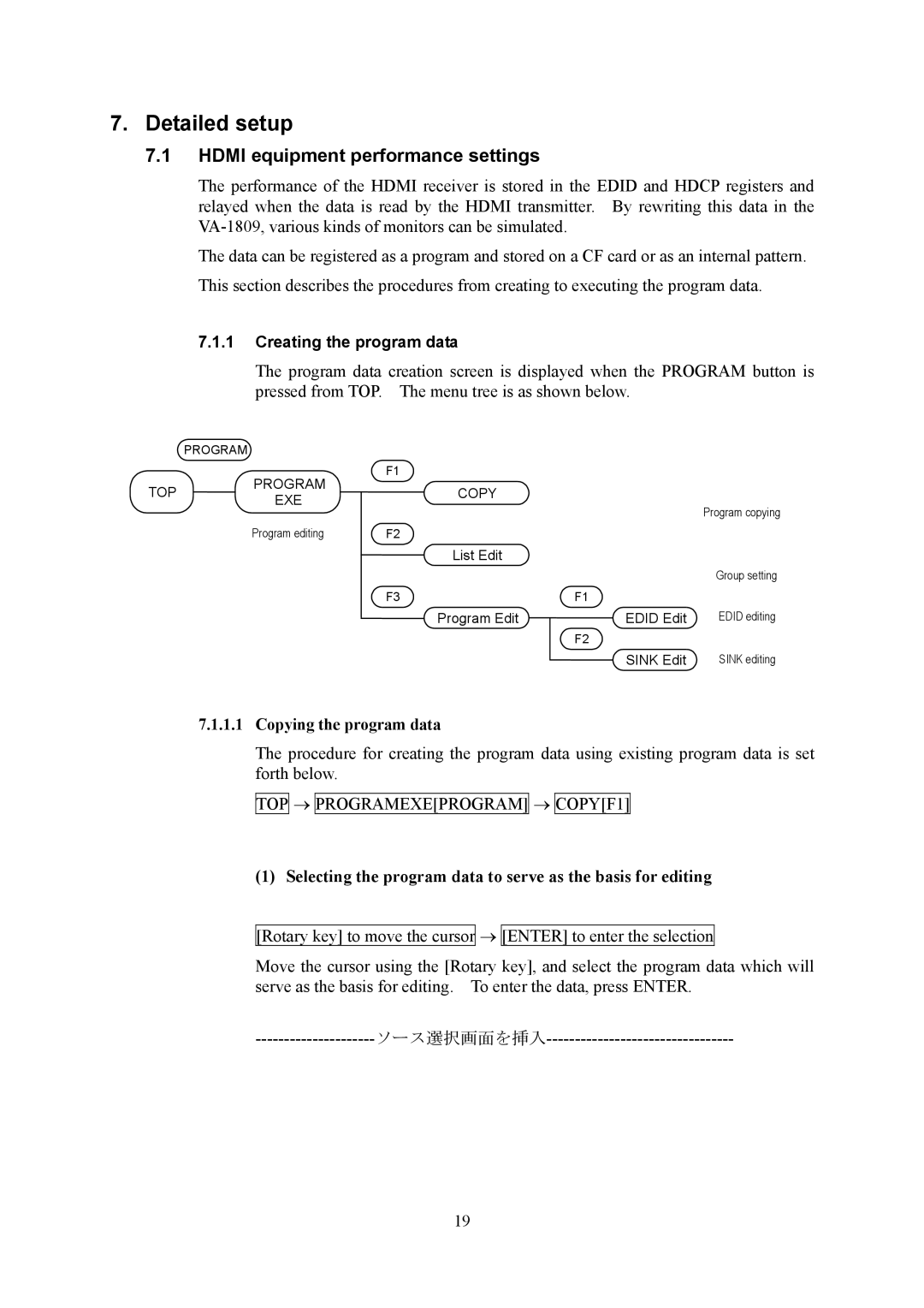 HP VA-1809 manual Detailed setup, Hdmi equipment performance settings 