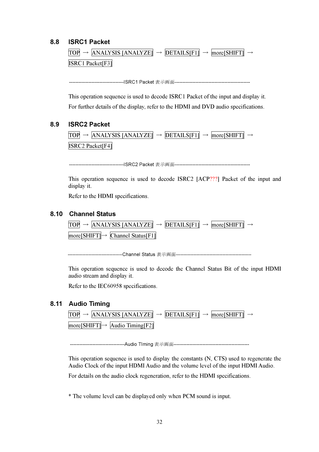 HP VA-1809 manual ISRC1 Packet, ISRC2 Packet, Channel Status, Audio Timing 