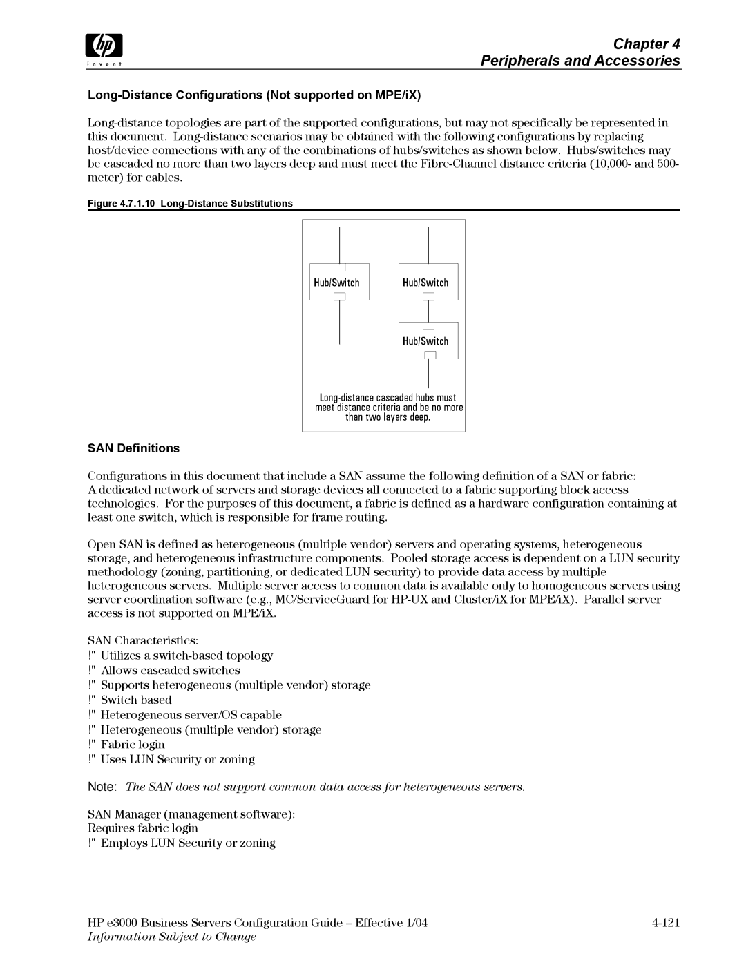 HP VA7410 manual Long-Distance Configurations Not supported on MPE/iX, SAN Definitions 