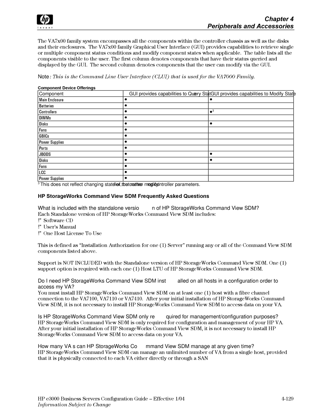 HP VA7410 manual HP StorageWorks Command View SDM Frequently Asked Questions, Component, Disks Fans 