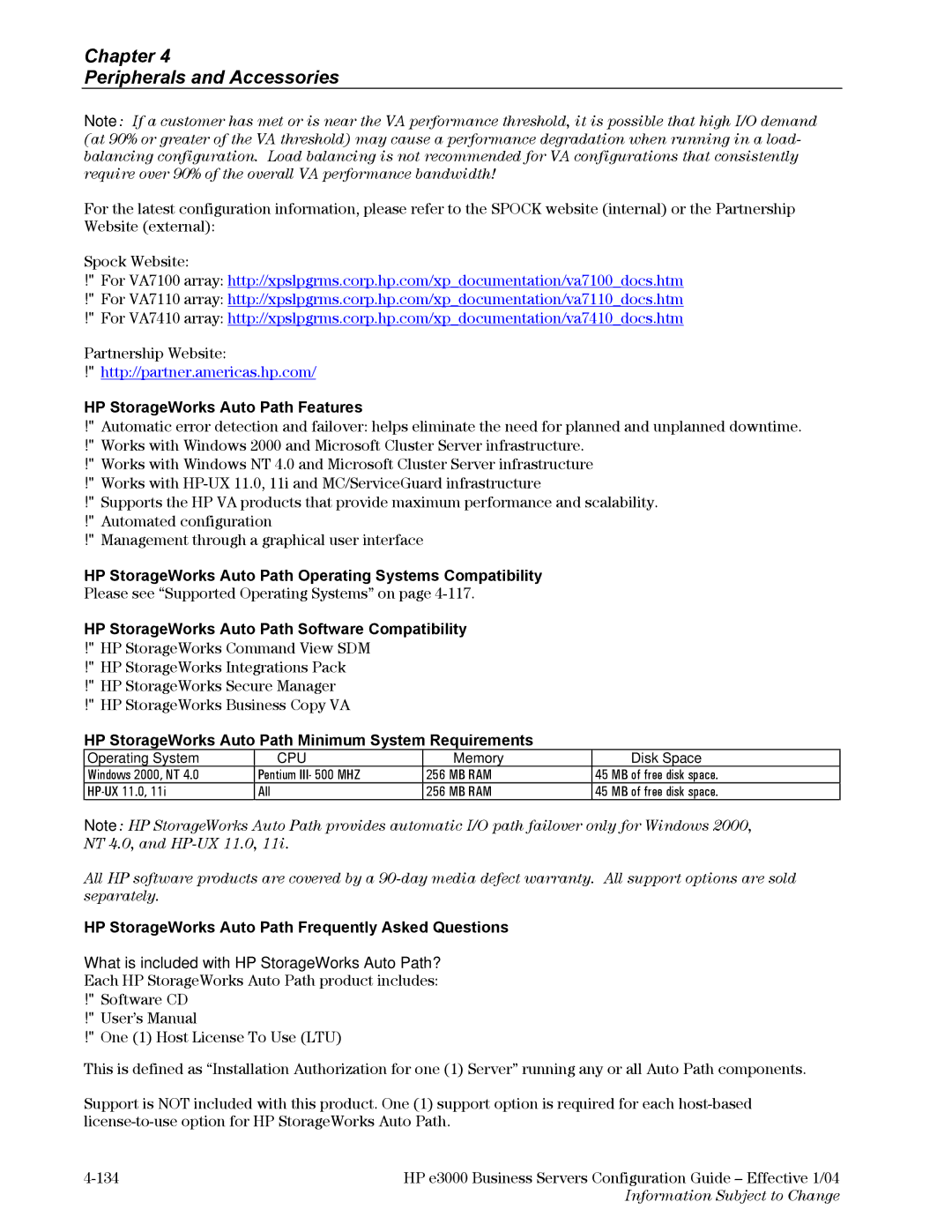 HP VA7410 manual HP StorageWorks Auto Path Features, HP StorageWorks Auto Path Operating Systems Compatibility 