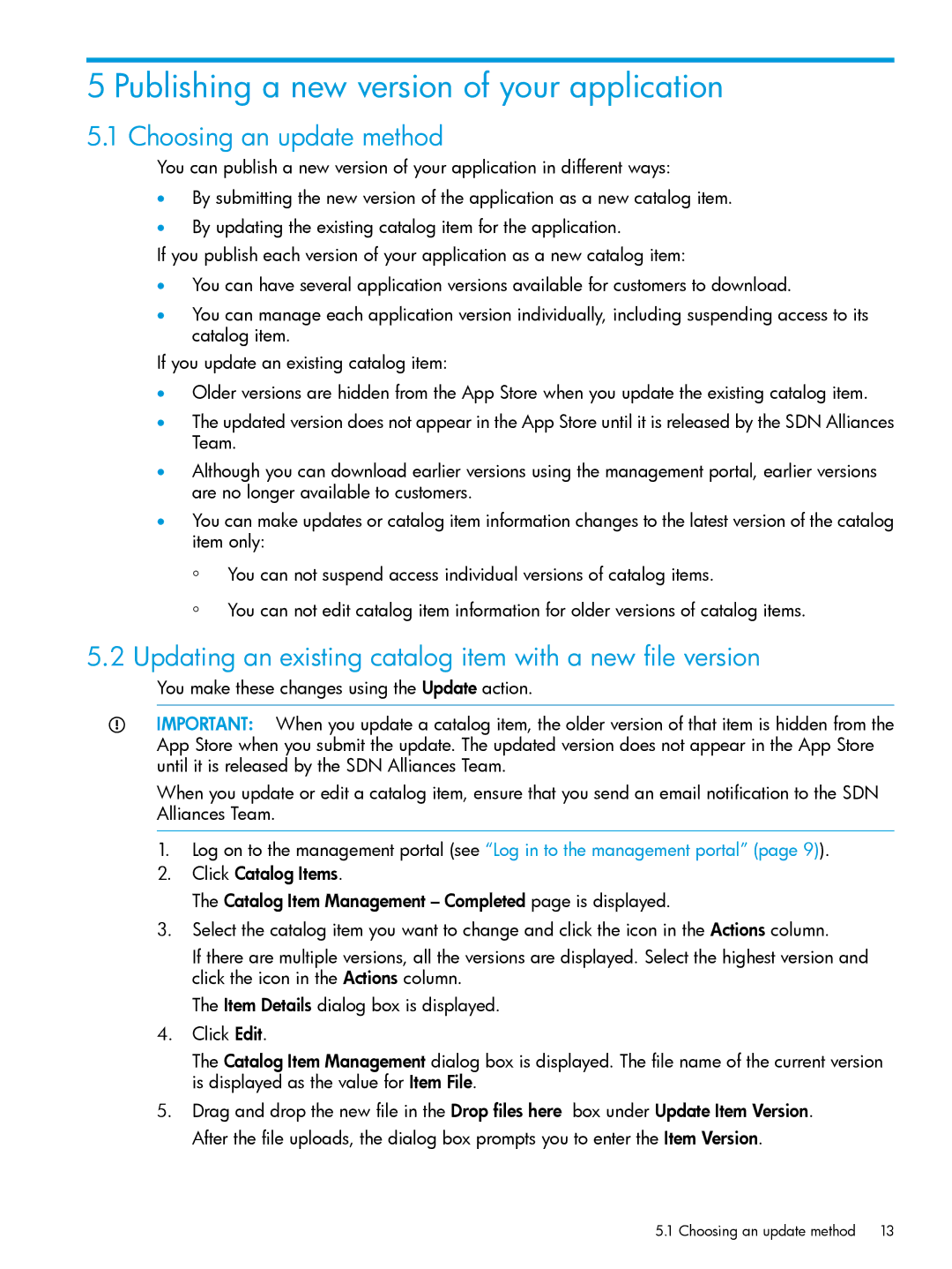 HP VAN SDN Controller Software Products manual Publishing a new version of your application, Choosing an update method 