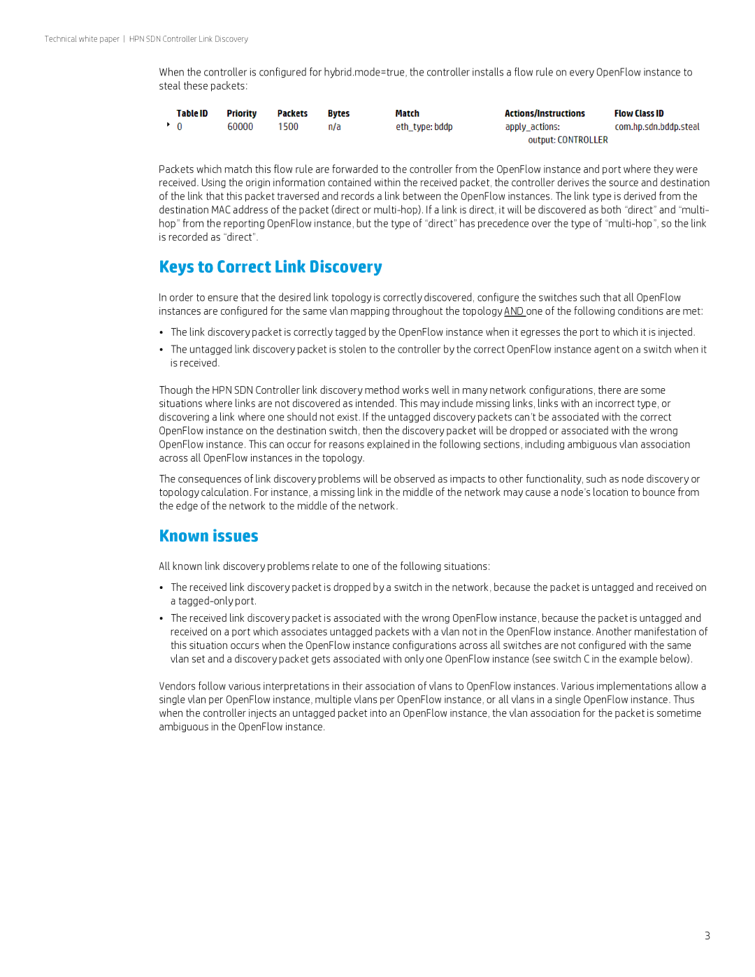 HP VAN SDN Controller Software Products manual Keys to Correct Link Discovery, Known issues 