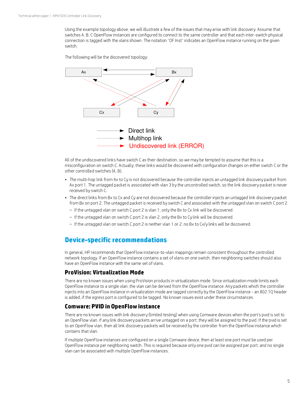 HP VAN SDN Controller Software Products manual Device-specific recommendations, ProVision Virtualization Mode 