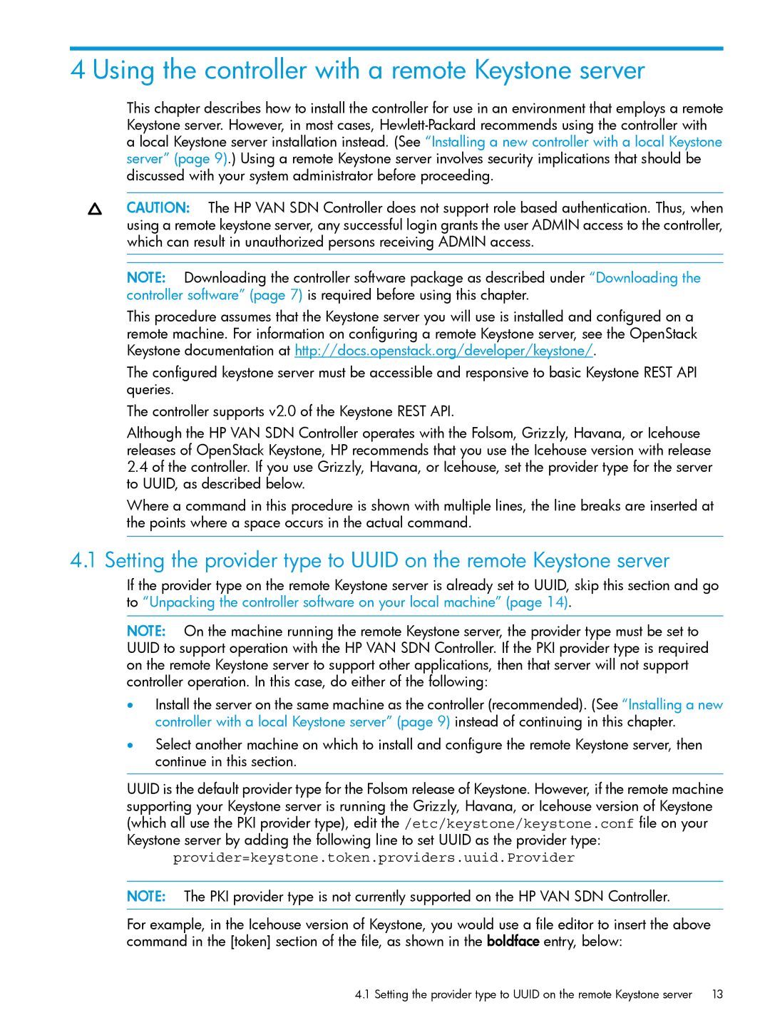 HP VAN SDN Controller Software Products manual Using the controller with a remote Keystone server 