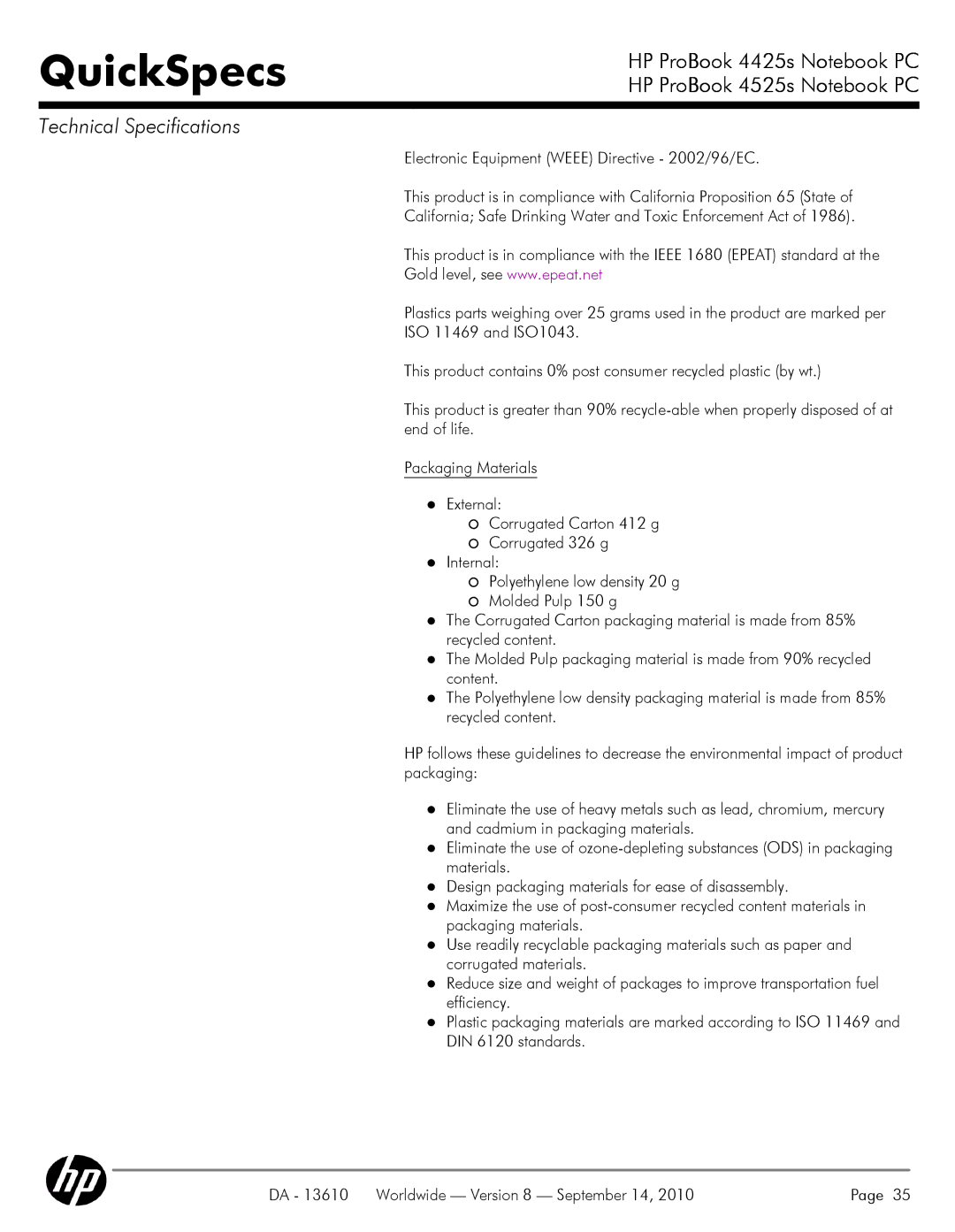 HP VC133 manual QuickSpecs 