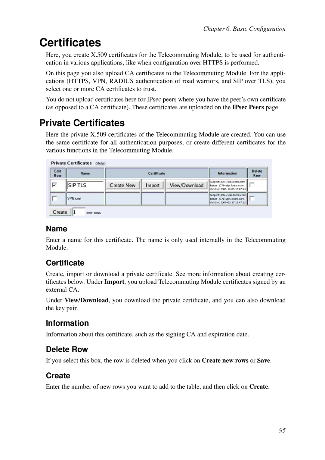 HP VCX Software manual Private Certiﬁcates, Name, Information 