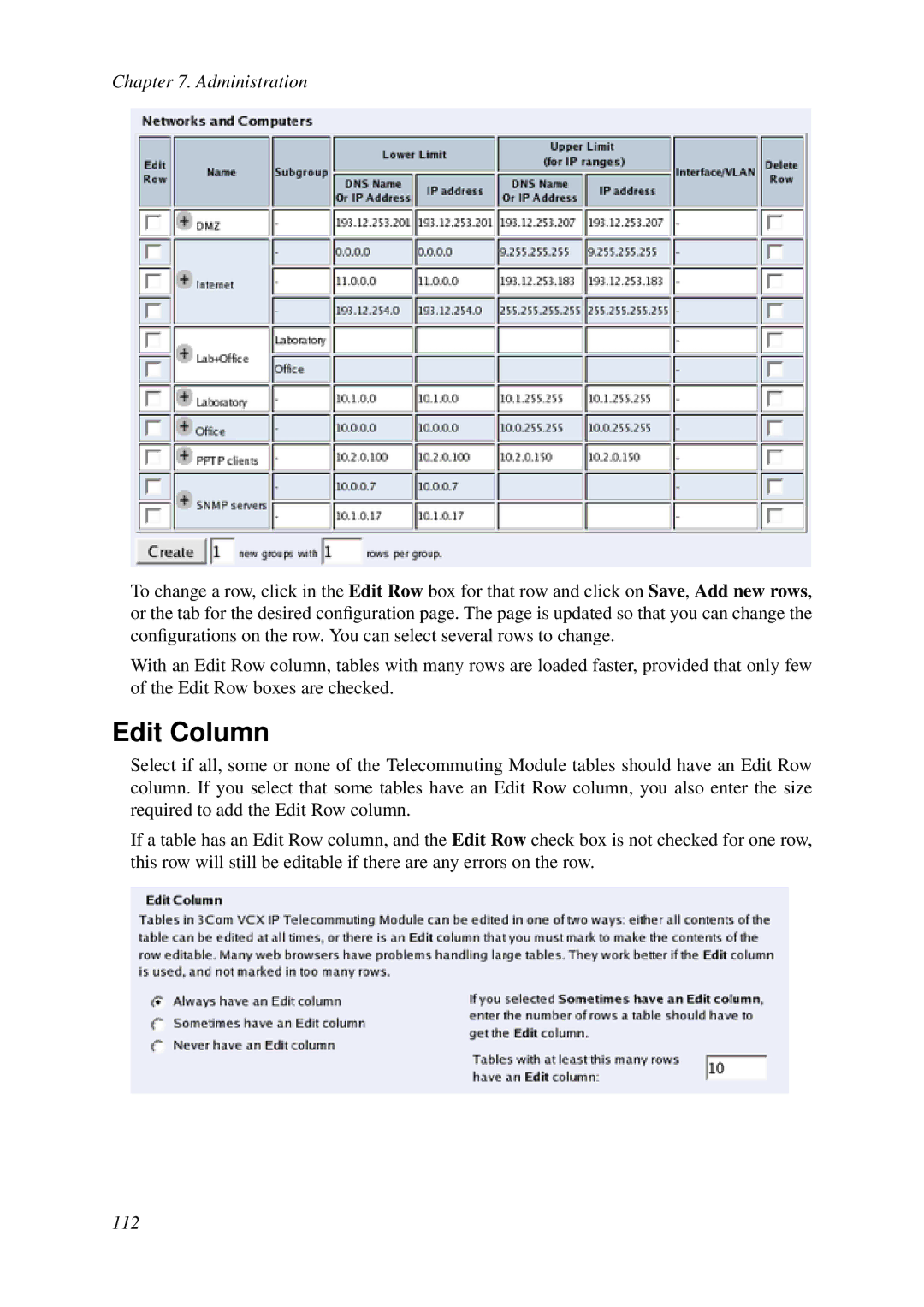 HP VCX Software manual Edit Column 