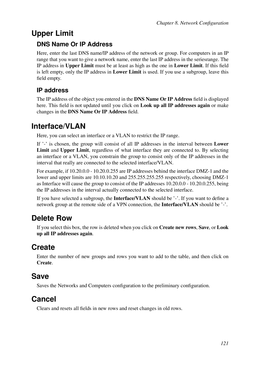 HP VCX Software manual Upper Limit, Interface/VLAN, Delete Row, Create 