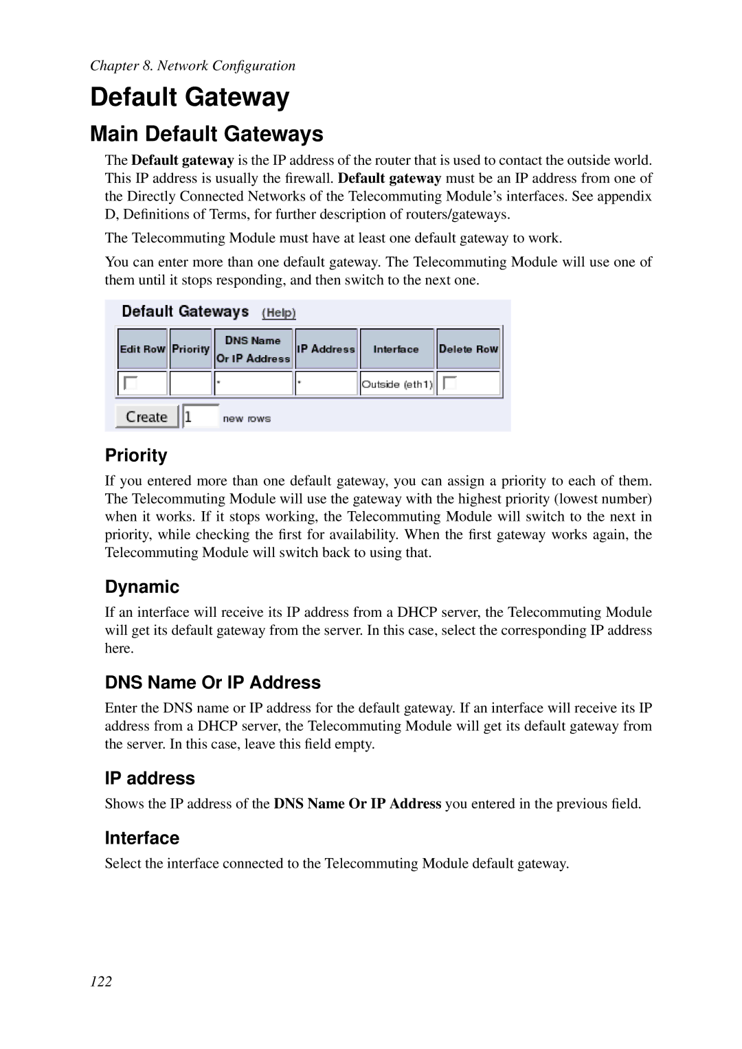 HP VCX Software manual Main Default Gateways, Priority, Interface 