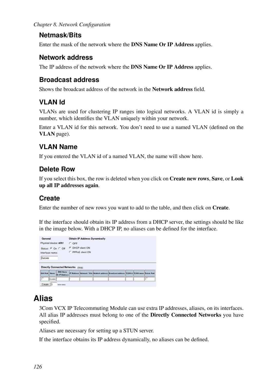 HP VCX Software manual Alias, Broadcast address, Vlan Id, Vlan Name 