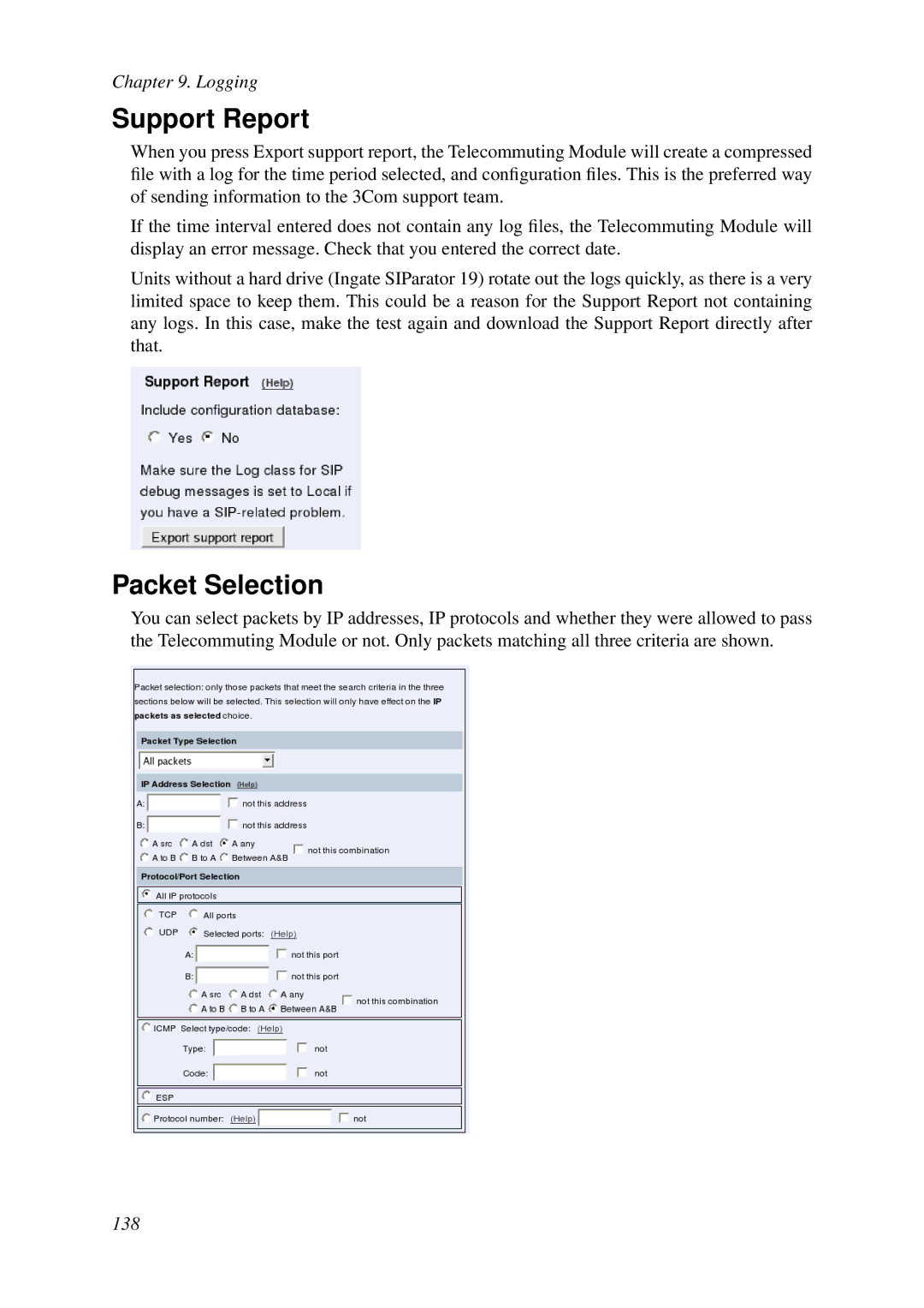 HP VCX Software manual Support Report, Packet Selection 