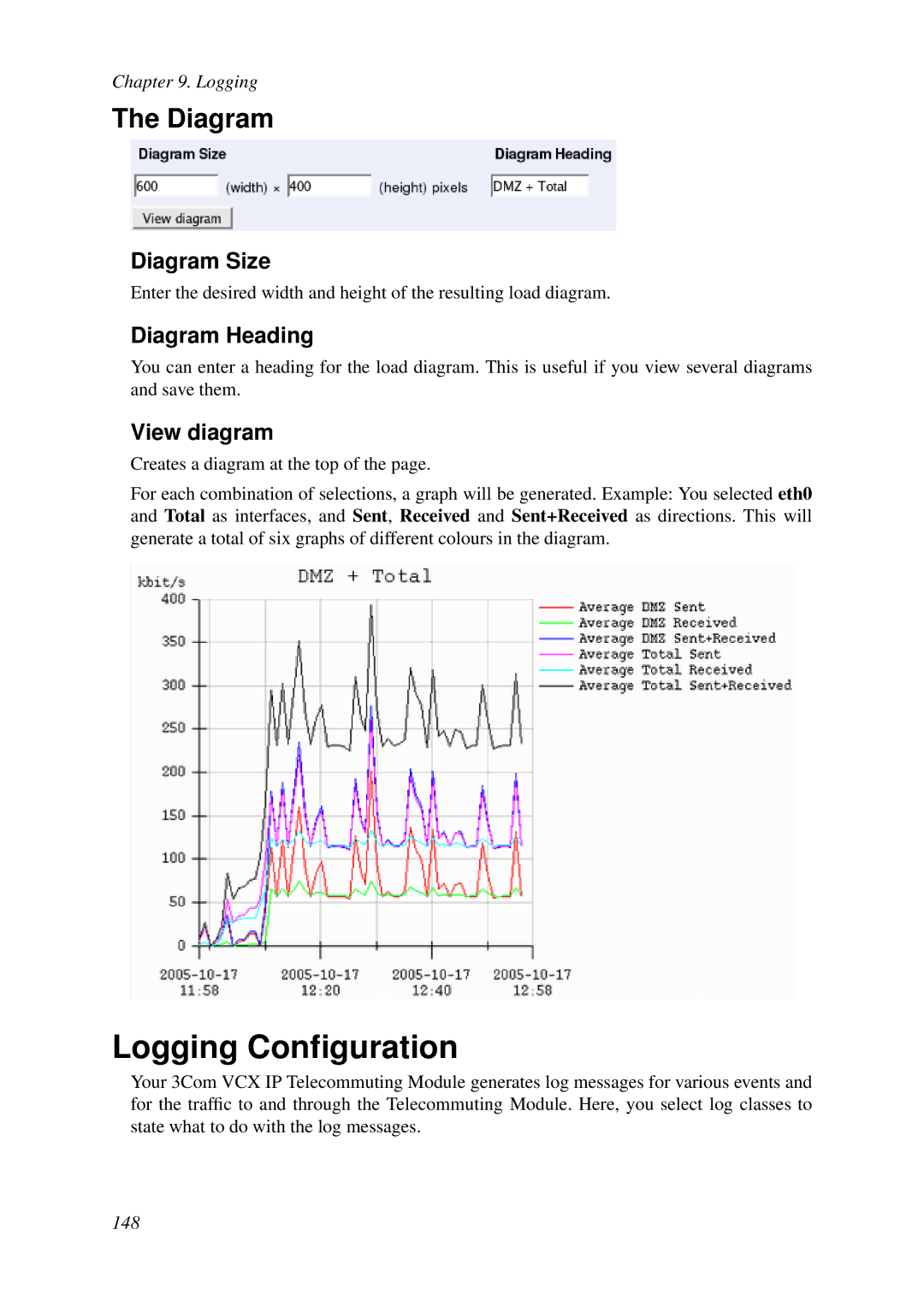 HP VCX Software manual Logging Conﬁguration, Diagram Size, Diagram Heading, View diagram 