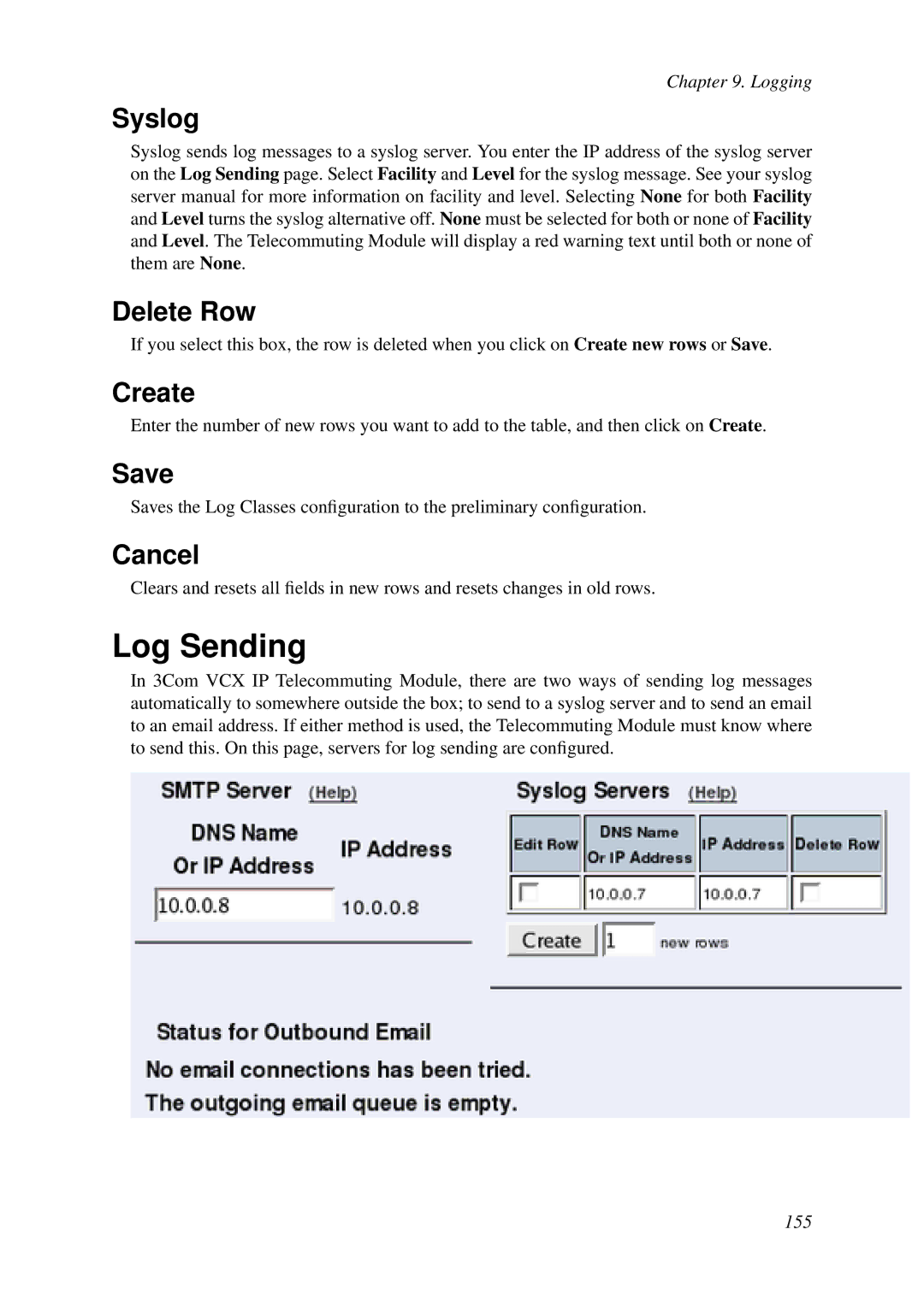 HP VCX Software manual Log Sending, Syslog 