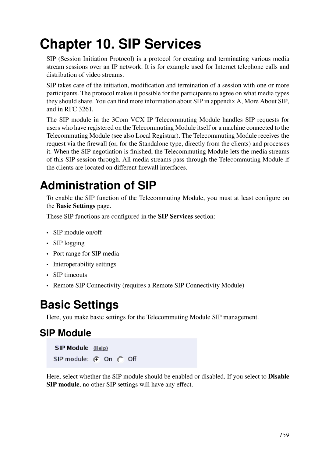 HP VCX Software manual SIP Services, Administration of SIP, Basic Settings, SIP Module 