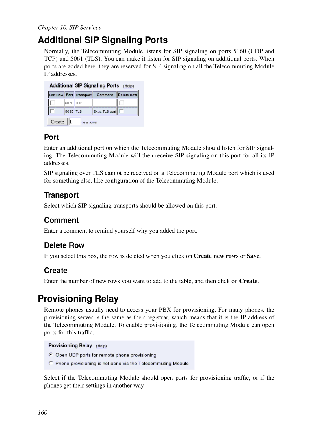 HP VCX Software manual Additional SIP Signaling Ports, Provisioning Relay, Transport, Comment 