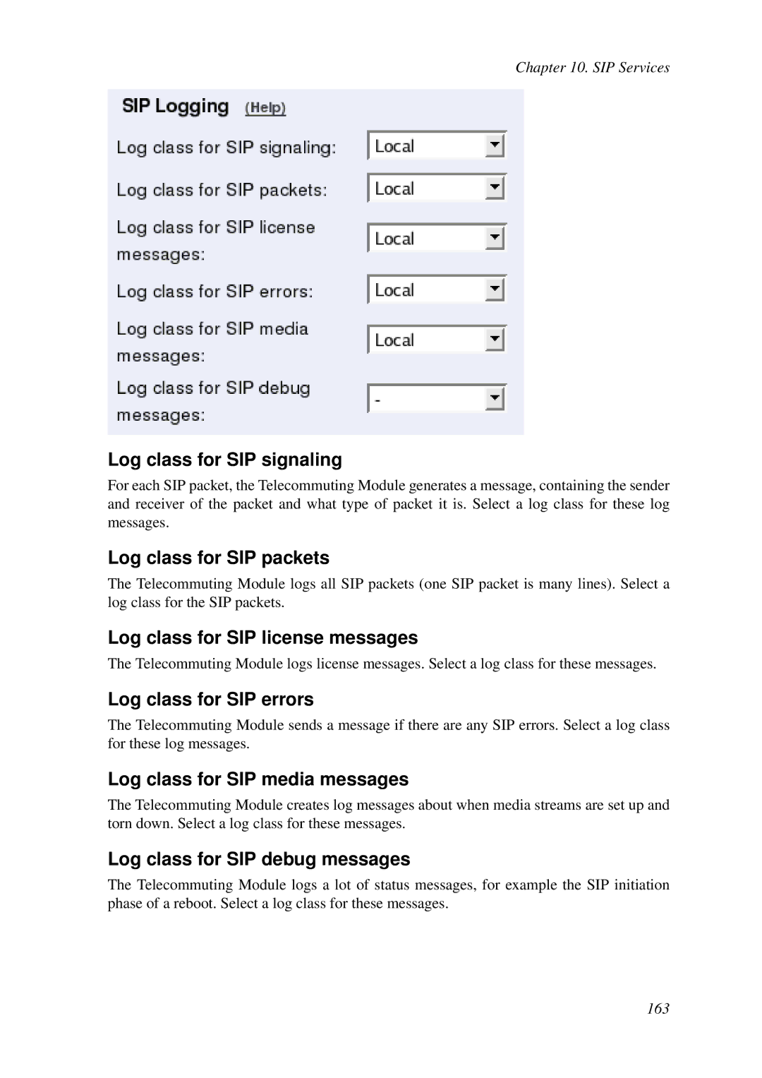 HP VCX Software manual Log class for SIP signaling 