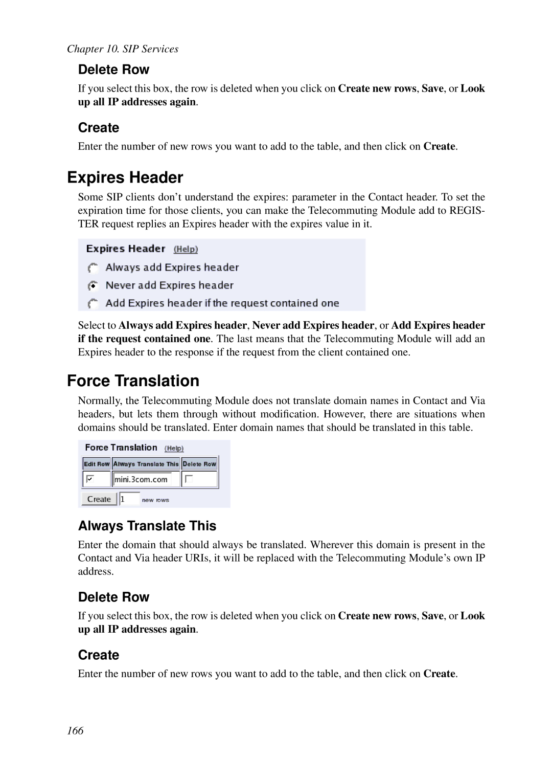 HP VCX Software manual Expires Header, Force Translation, Always Translate This 