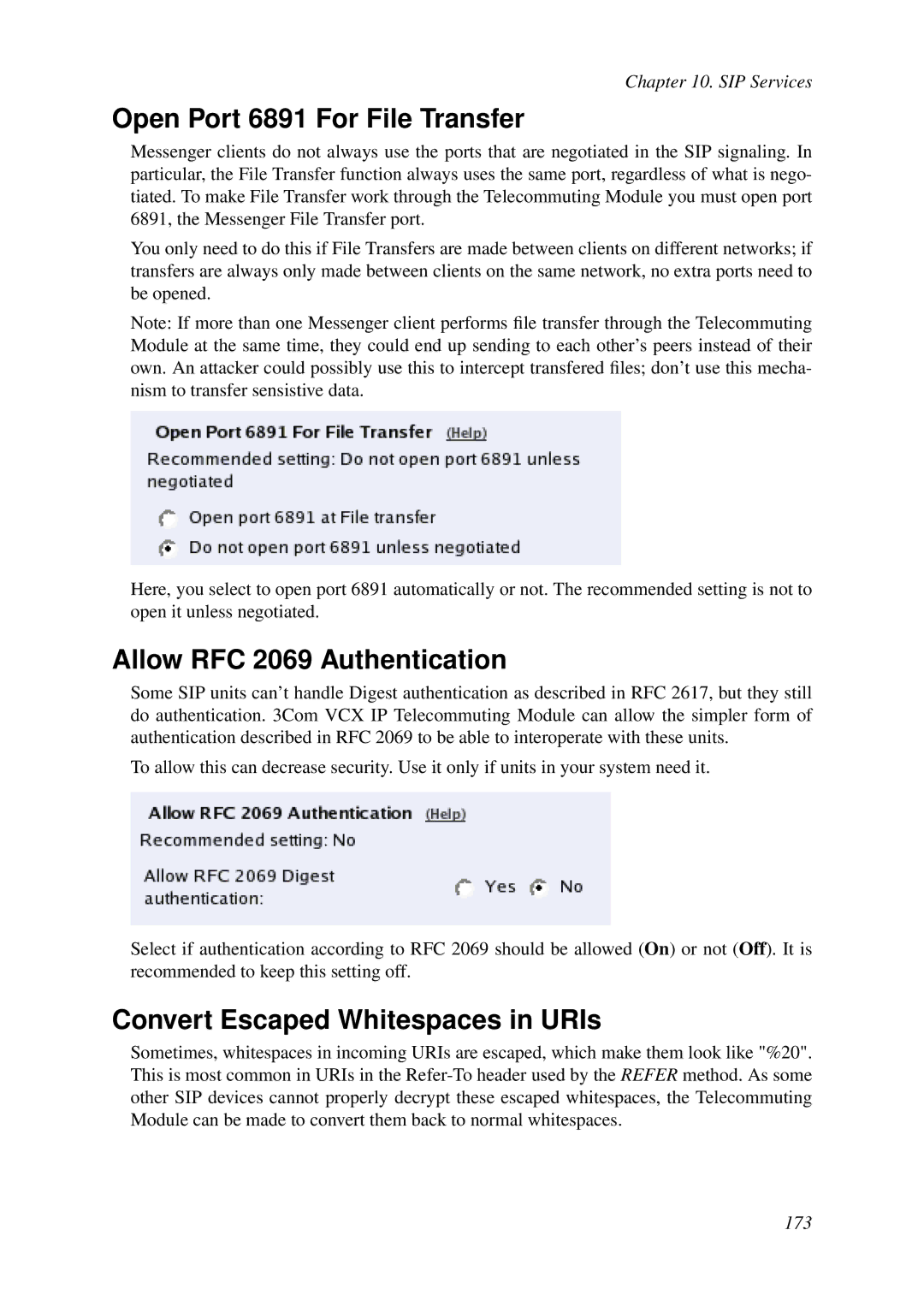 HP VCX Software manual Open Port 6891 For File Transfer, Allow RFC 2069 Authentication, Convert Escaped Whitespaces in URIs 