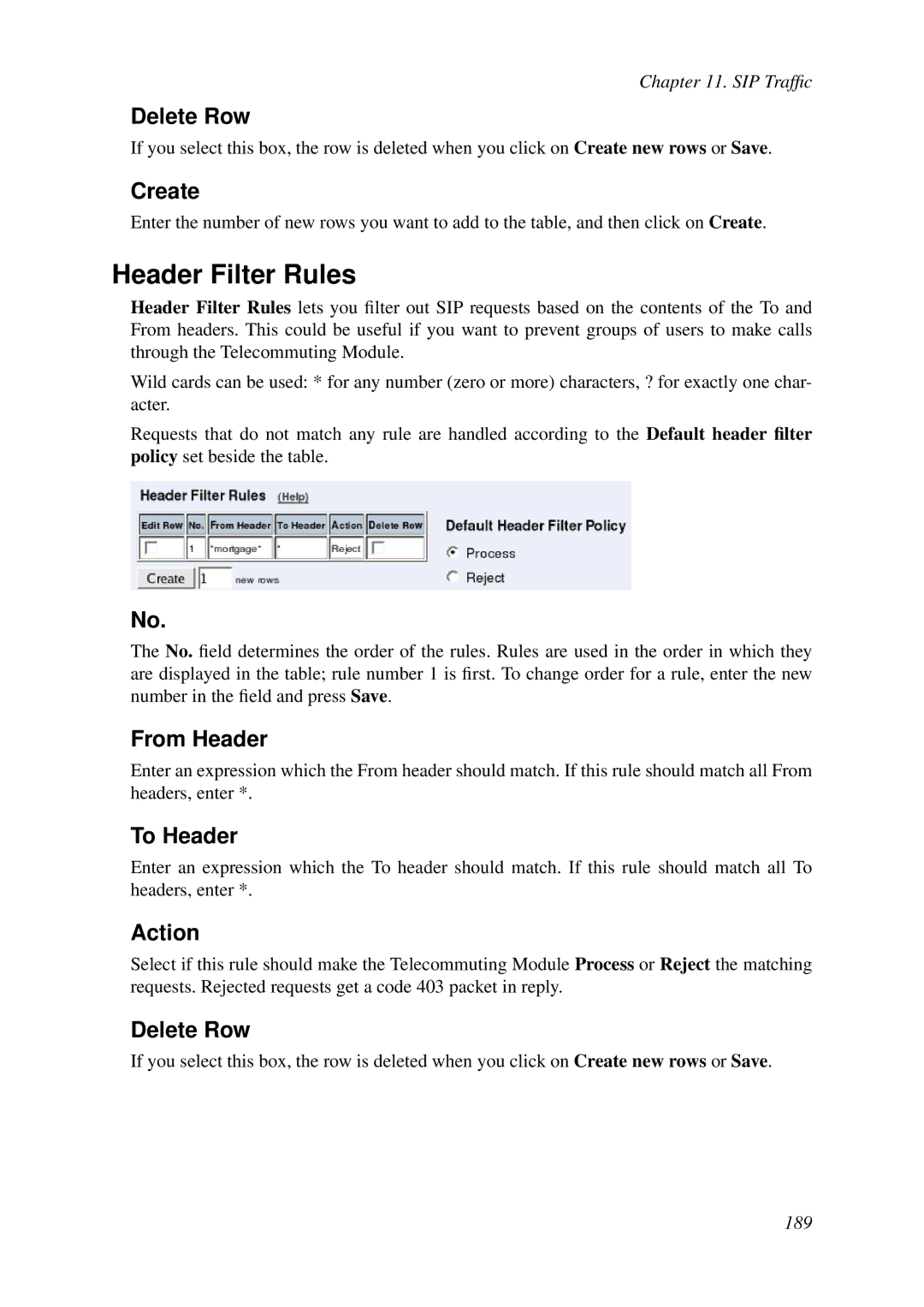 HP VCX Software manual Header Filter Rules, From Header 