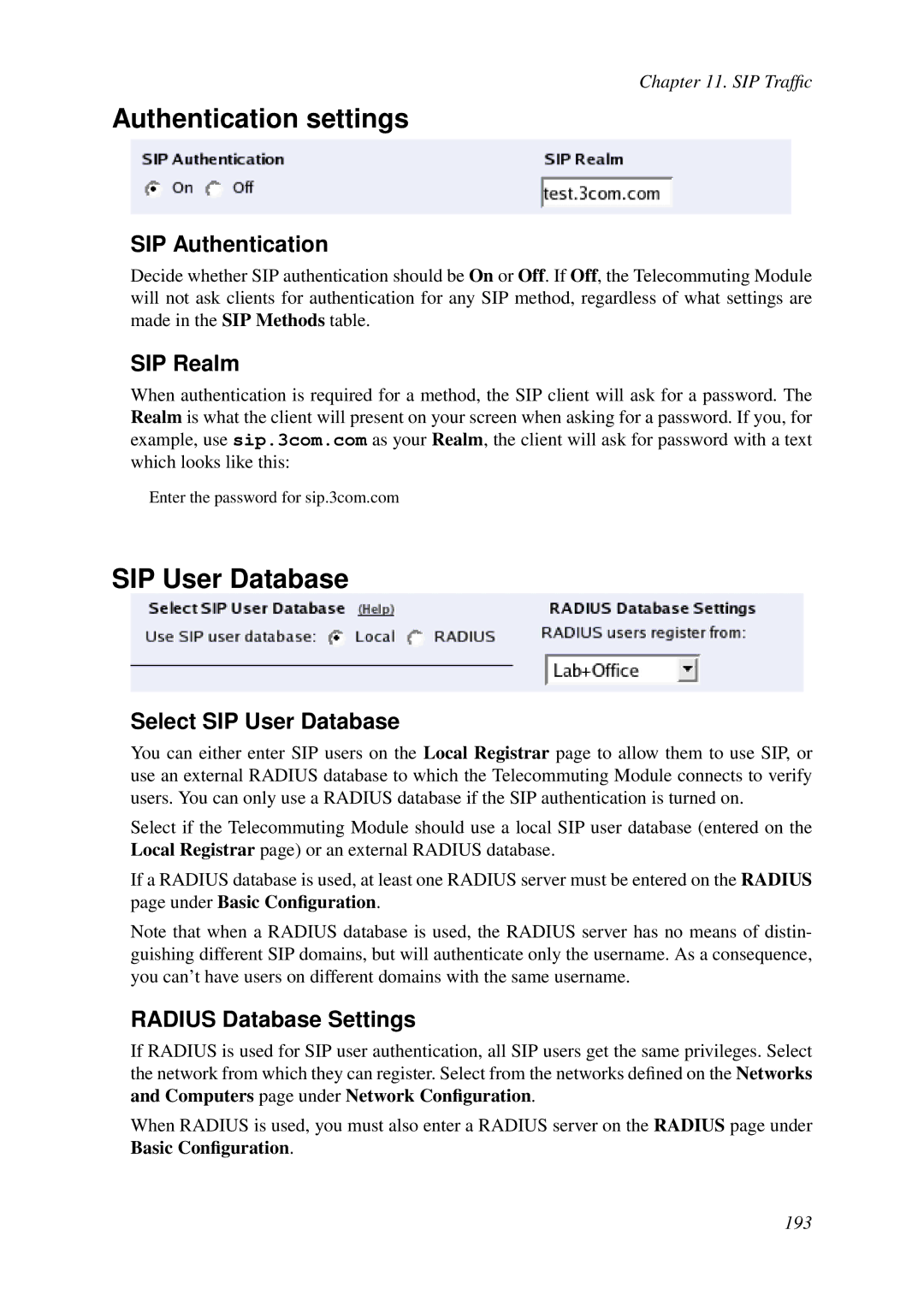 HP VCX Software manual Authentication settings, SIP User Database 