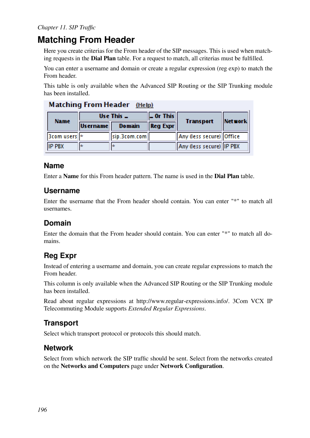 HP VCX Software manual Matching From Header, Reg Expr 