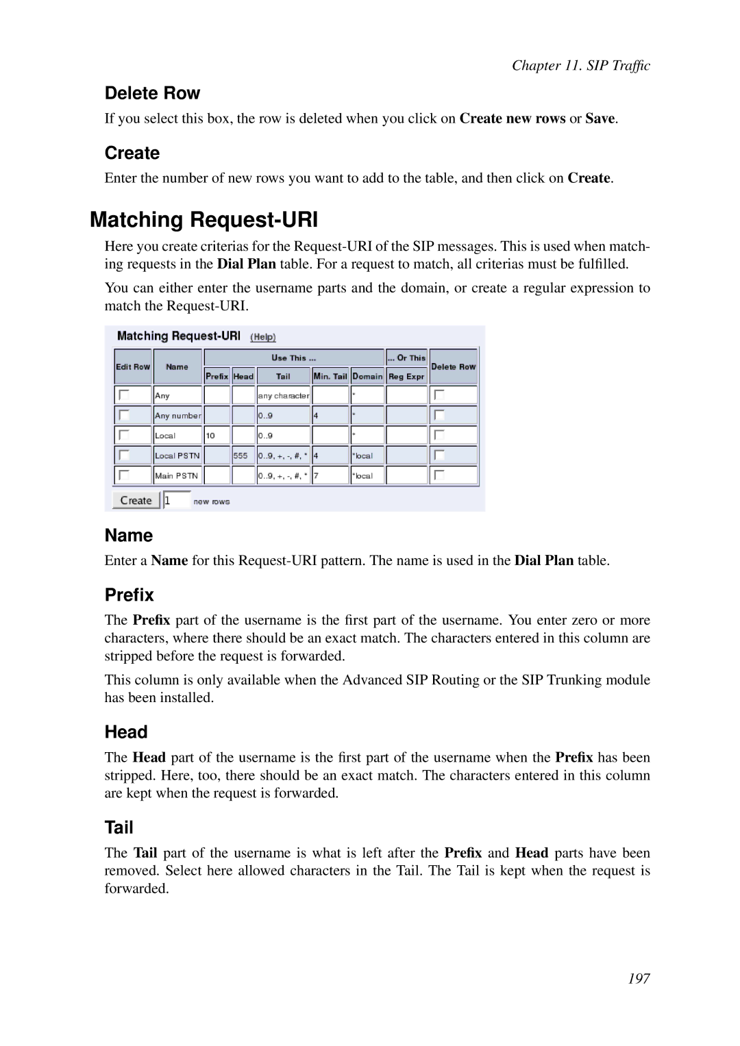 HP VCX Software manual Matching Request-URI, Preﬁx, Head, Tail 