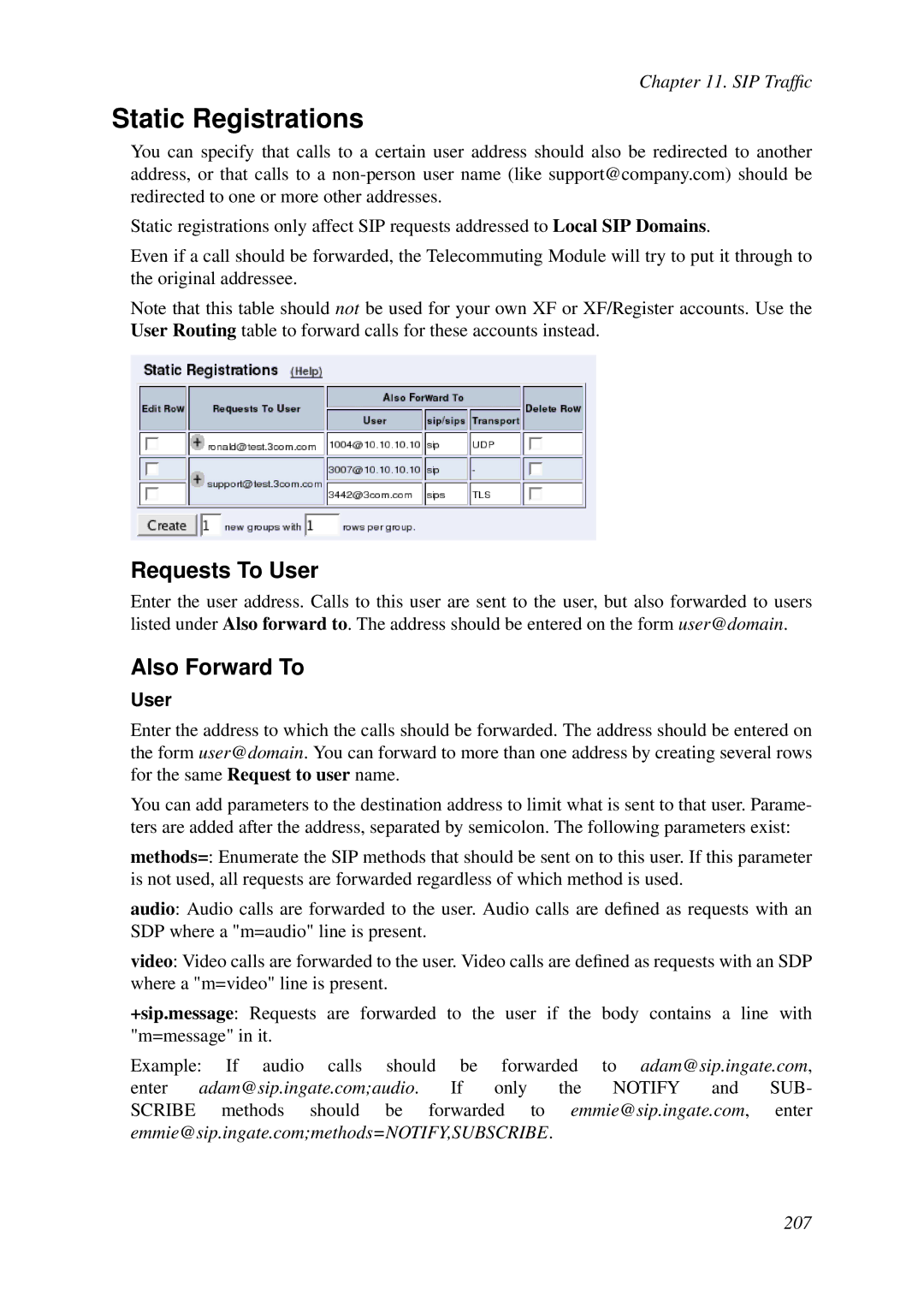 HP VCX Software manual Static Registrations, Requests To User, Also Forward To 