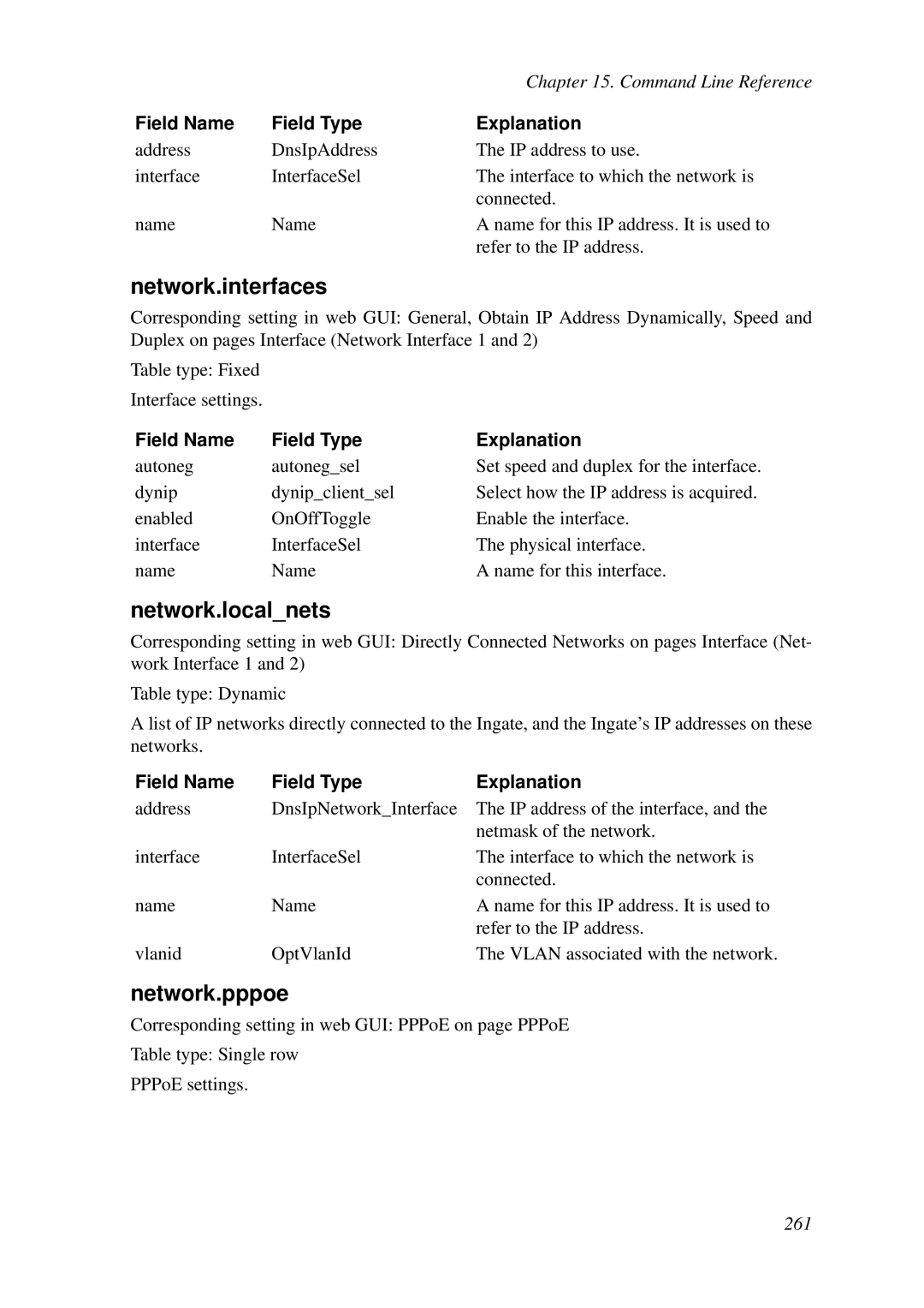 HP VCX Software manual Network.interfaces, Network.localnets, Network.pppoe 