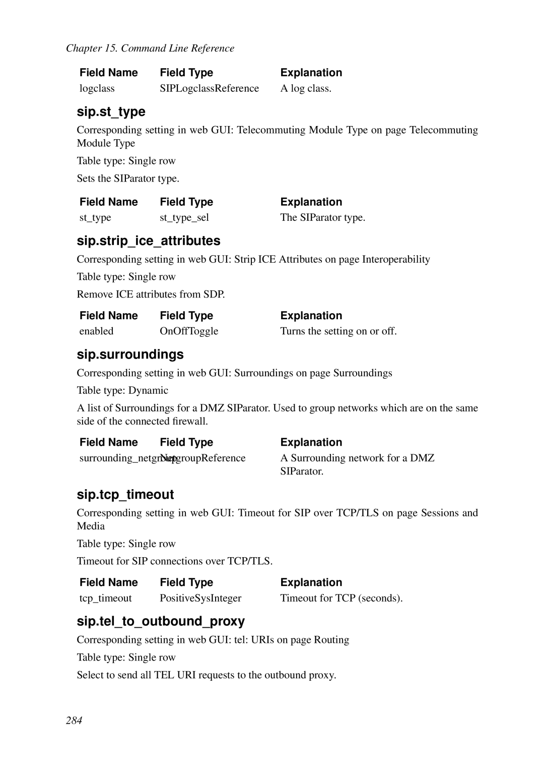 HP VCX Software manual Sip.sttype, Sip.stripiceattributes, Sip.surroundings, Sip.tcptimeout, Sip.teltooutboundproxy 