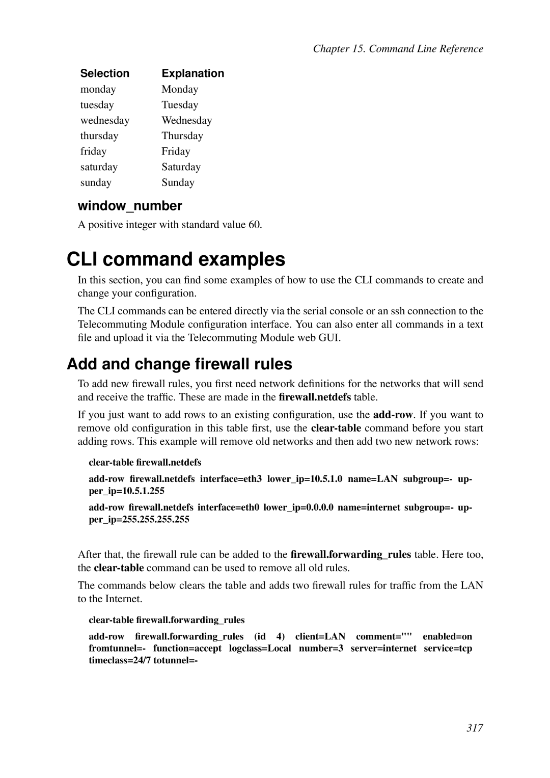 HP VCX Software manual CLI command examples, Add and change ﬁrewall rules, Windownumber 