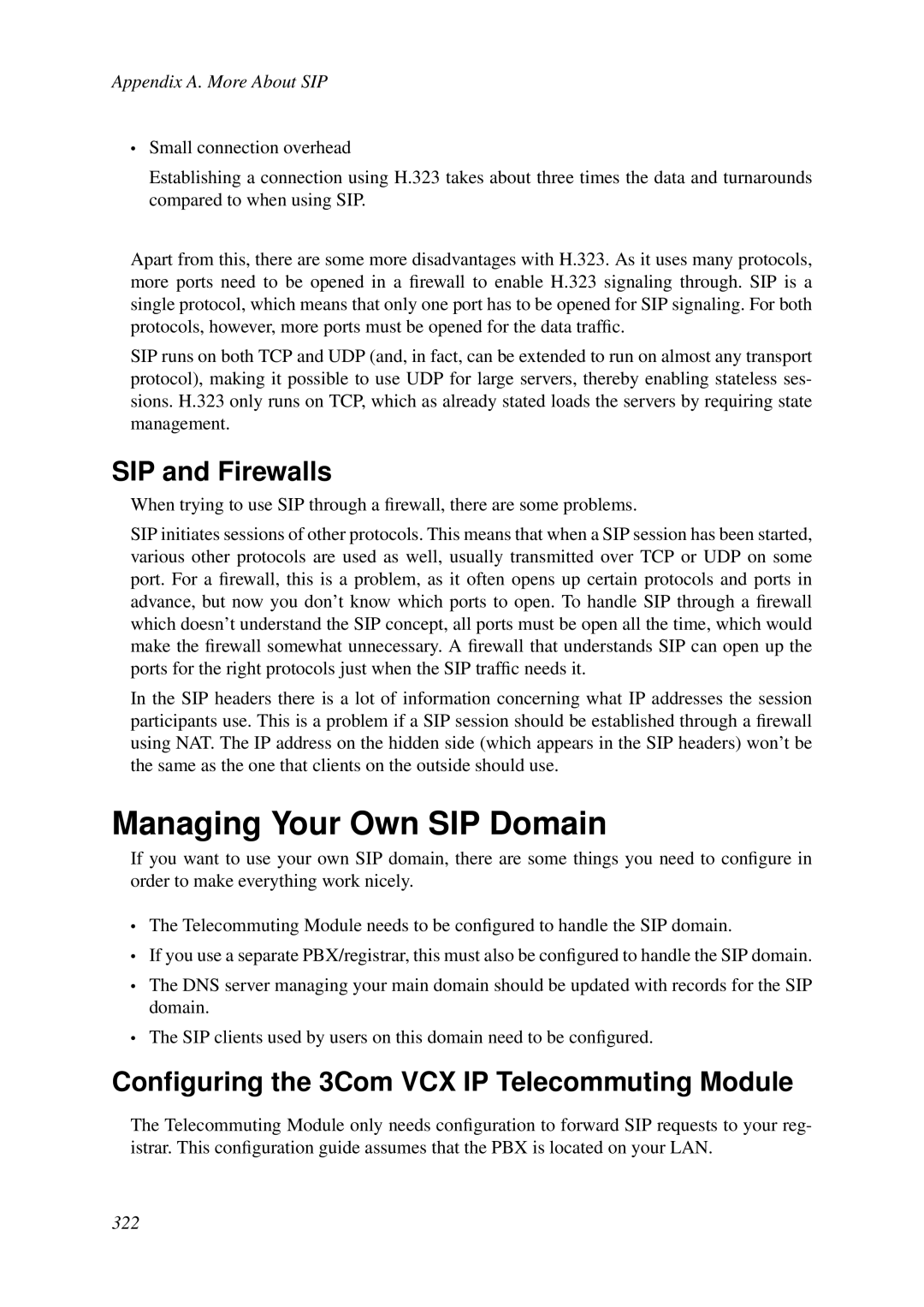 HP VCX Software manual Managing Your Own SIP Domain, SIP and Firewalls, Conﬁguring the 3Com VCX IP Telecommuting Module 