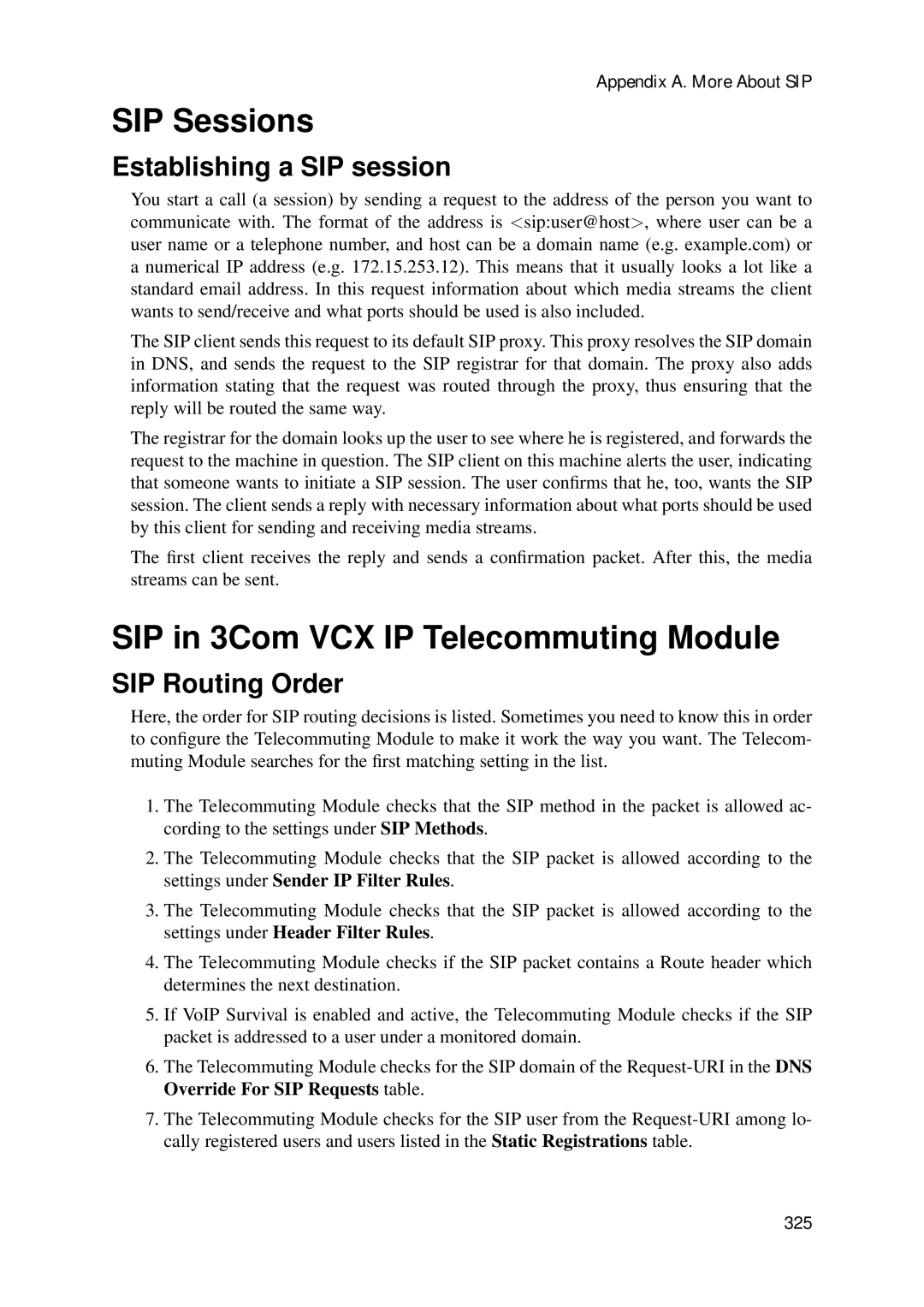 HP VCX Software manual SIP Sessions, SIP in 3Com VCX IP Telecommuting Module, Establishing a SIP session 