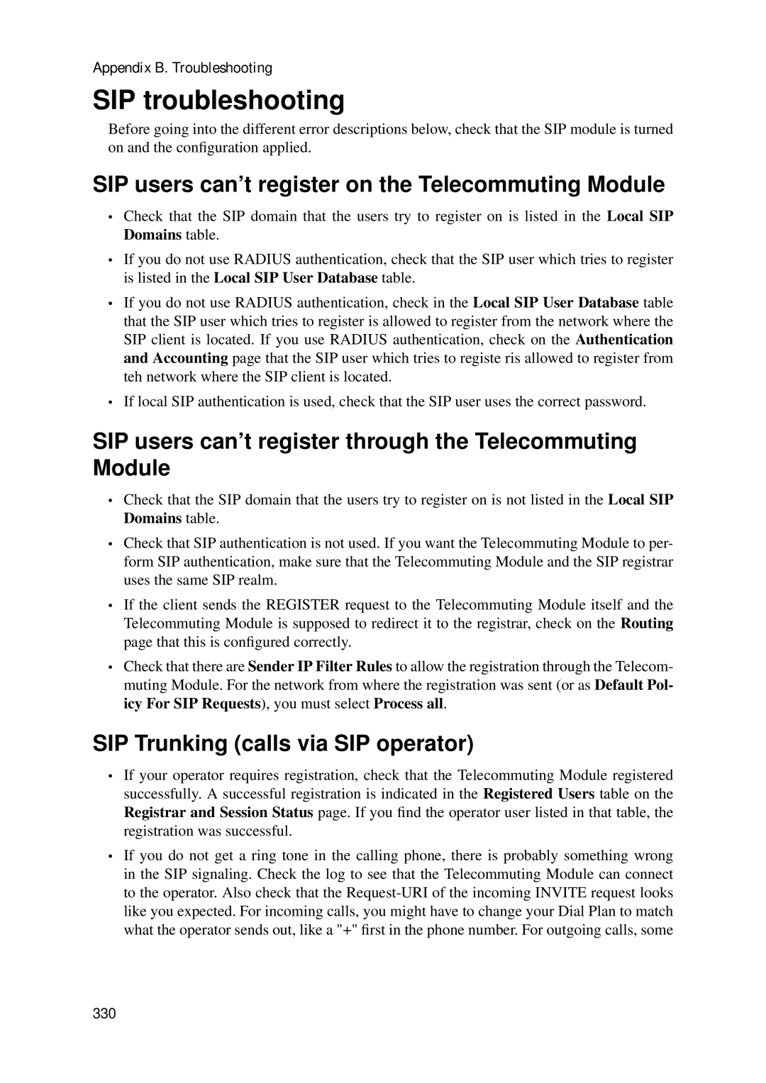 HP VCX Software manual SIP troubleshooting, SIP users can’t register on the Telecommuting Module 