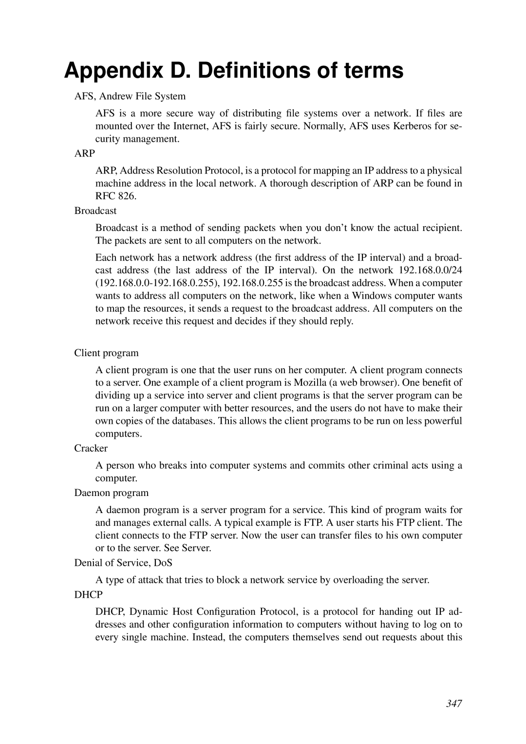 HP VCX Software manual Appendix D. Deﬁnitions of terms, Arp 