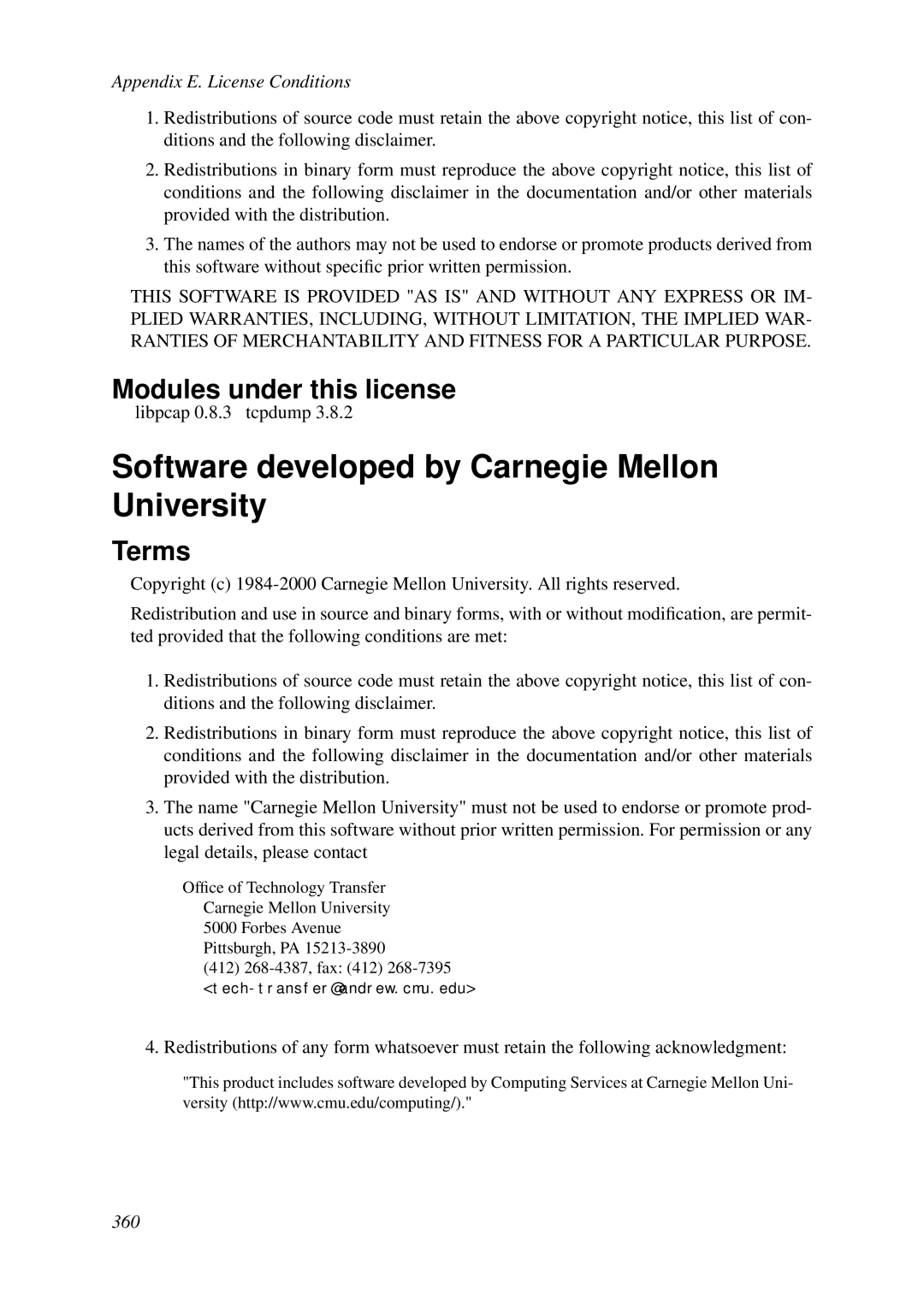 HP VCX Software manual Software developed by Carnegie Mellon University 