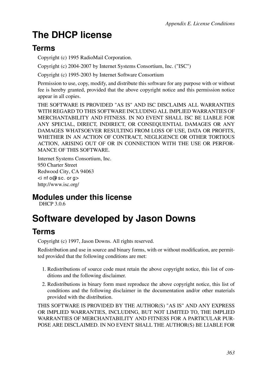 HP VCX Software manual Dhcp license, Software developed by Jason Downs 