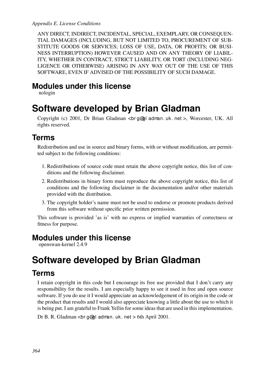 HP VCX Software manual Software developed by Brian Gladman 