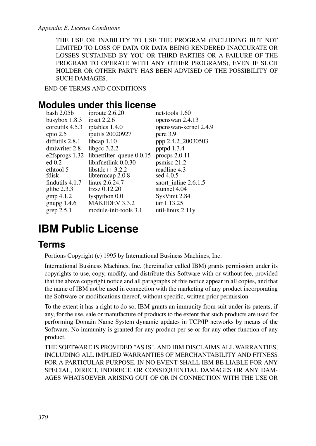 HP VCX Software manual IBM Public License, Modules under this license 