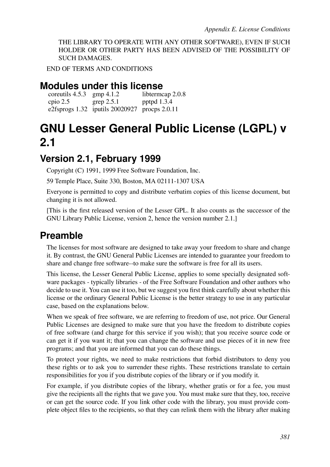 HP VCX Software manual GNU Lesser General Public License Lgpl v, Version 2.1, February 