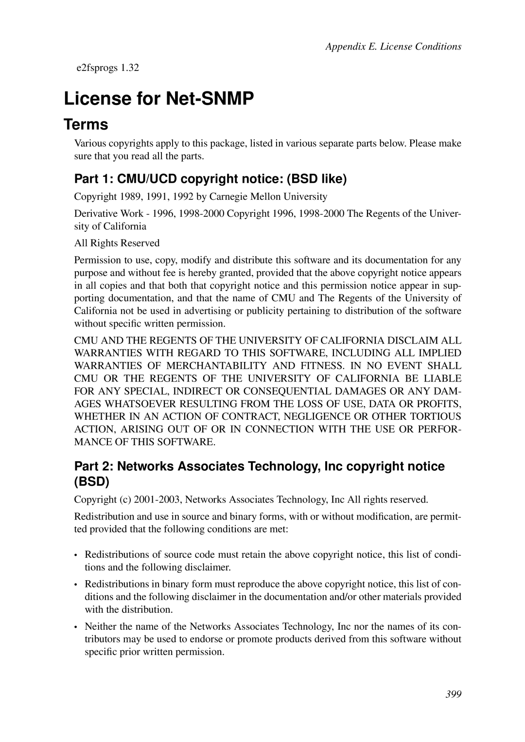 HP VCX Software manual License for Net-SNMP, Part 1 CMU/UCD copyright notice BSD like 