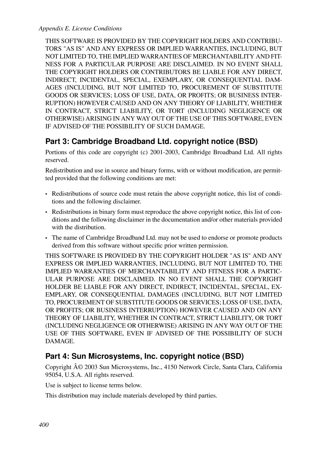 HP VCX Software manual Part 4 Sun Microsystems, Inc. copyright notice BSD 