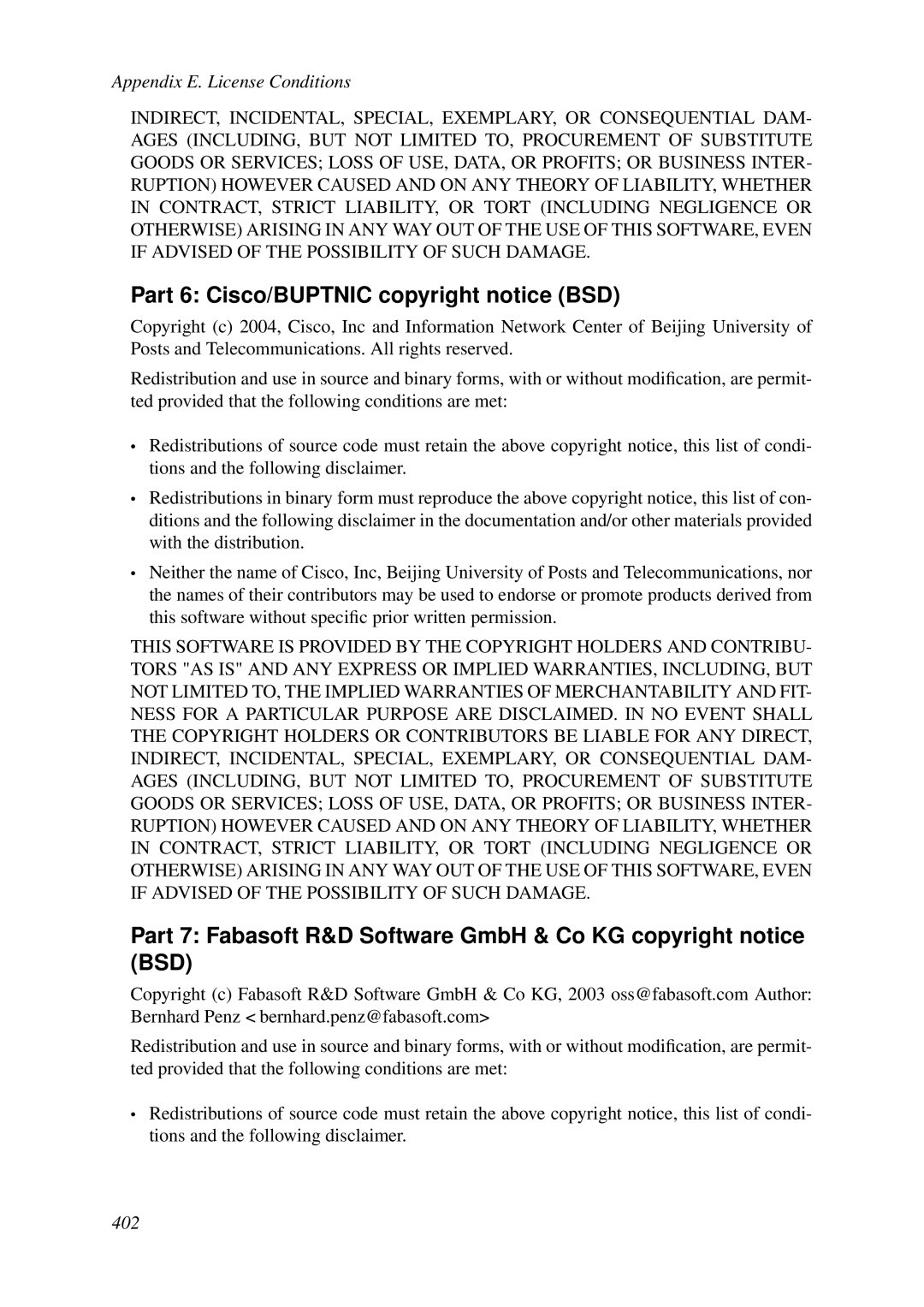 HP VCX Software manual Part 6 Cisco/BUPTNIC copyright notice BSD 