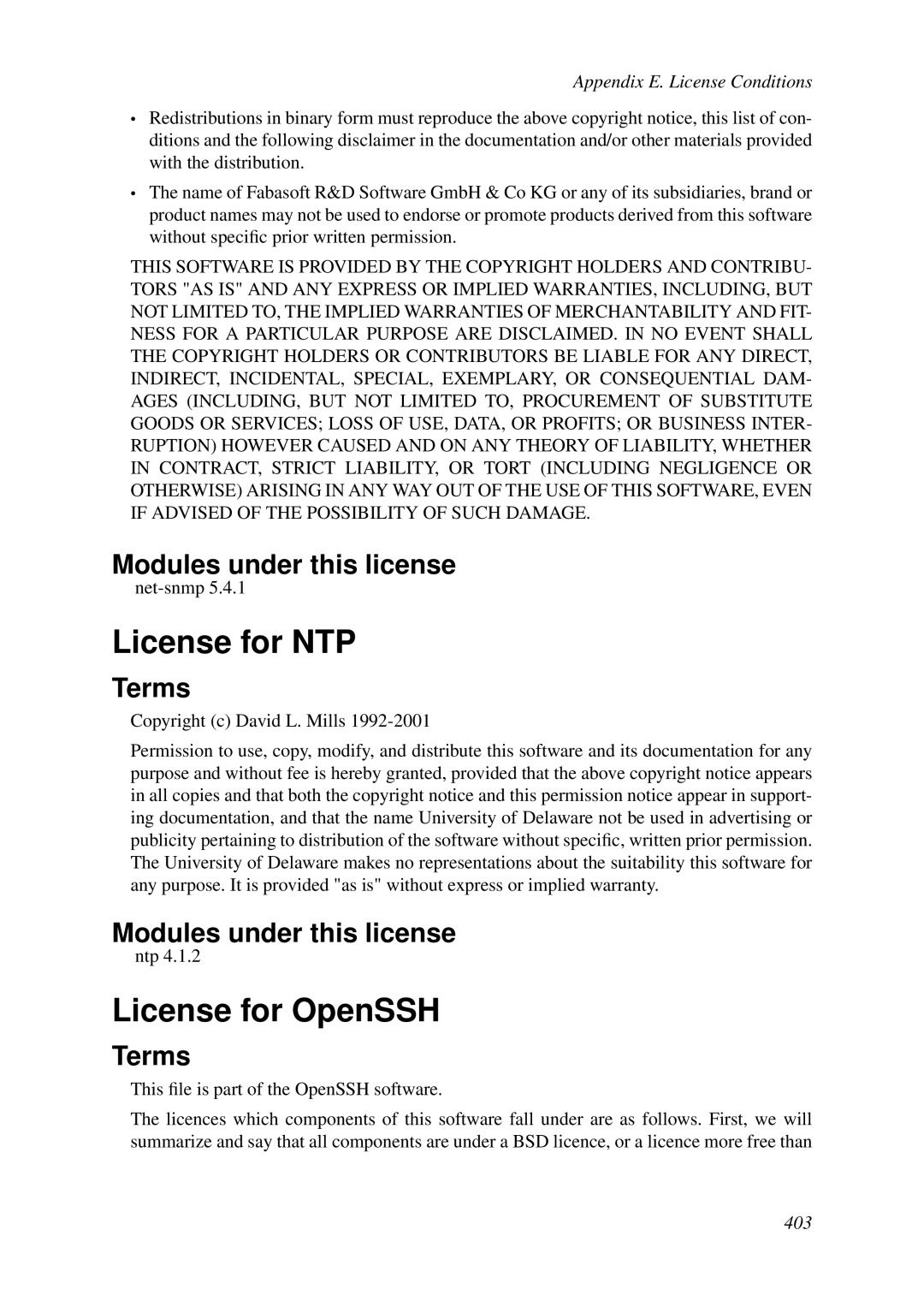 HP VCX Software manual License for NTP, License for OpenSSH 