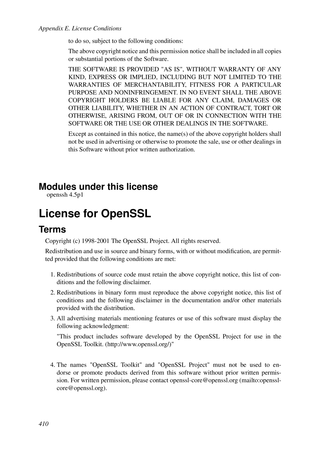 HP VCX Software manual License for OpenSSL, Modules under this license 