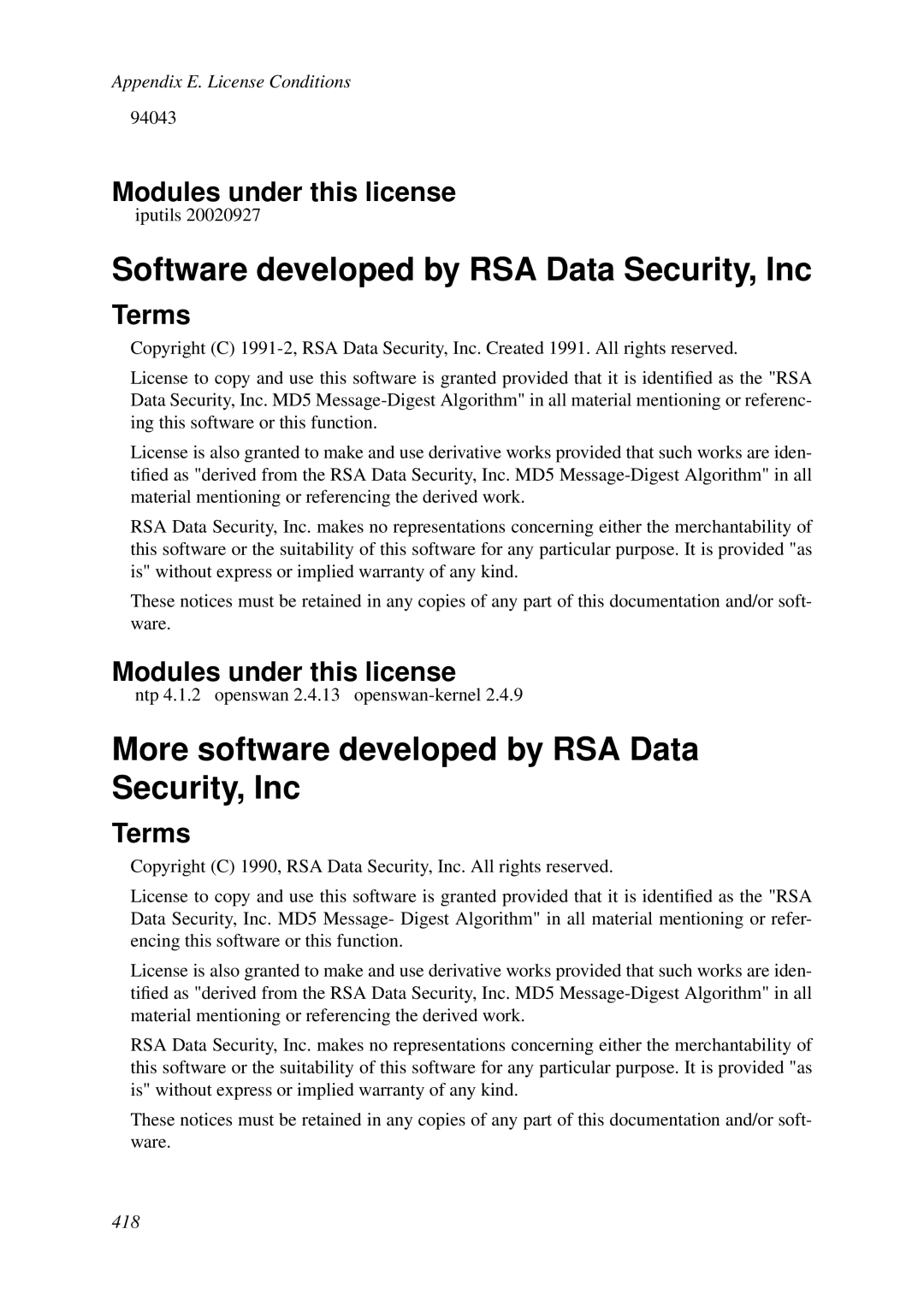 HP VCX Software manual Software developed by RSA Data Security, Inc, More software developed by RSA Data Security, Inc 